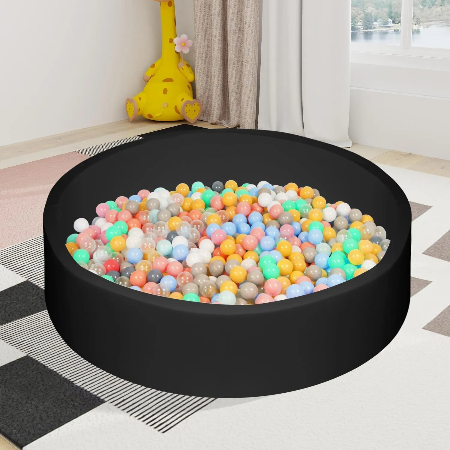 Indoor Round Ball Pits Children Toddler Playpen - Black TRENDBOX Extra Large Soft Foam Ball Pit disk layout 51.2" x 11.8" (NO Balls) in Large Sponge Round Ball Pool 