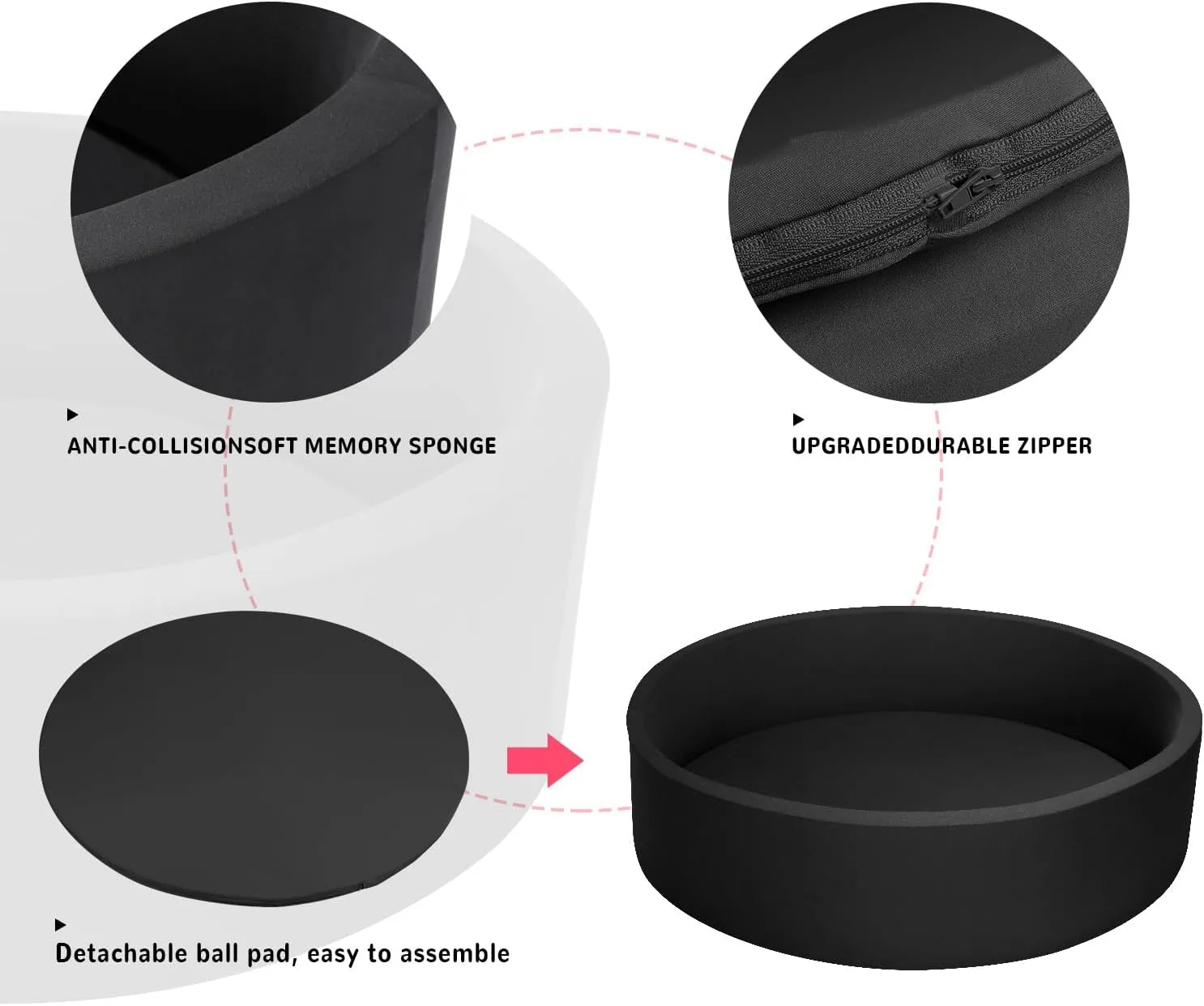 Indoor Round Ball Pits Children Toddler Playpen - Black TRENDBOX Extra Large Soft Foam Ball Pit disk layout 51.2" x 11.8" (NO Balls) in Large Sponge Round Ball Pool 