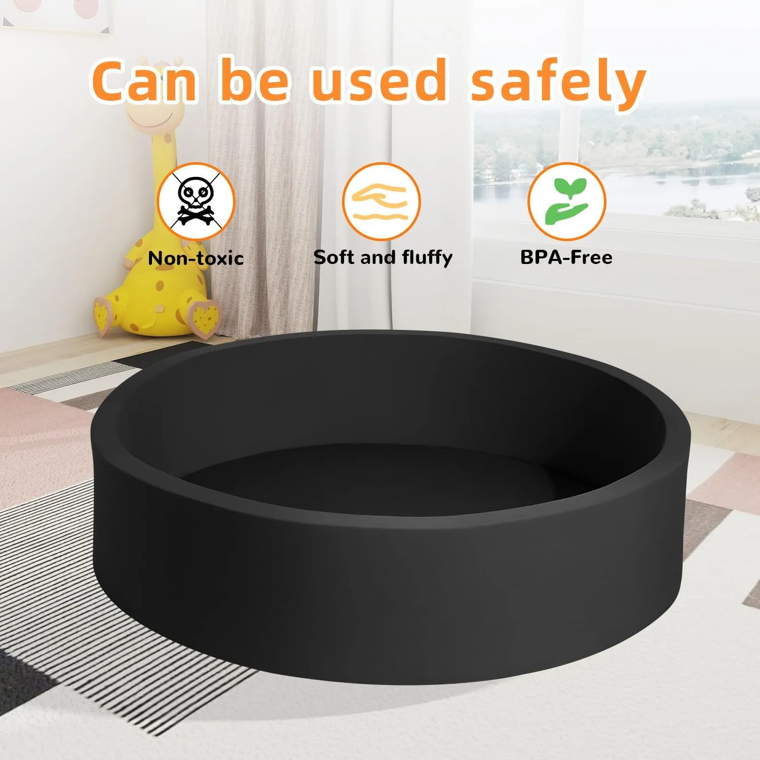 Indoor Round Ball Pits Children Toddler Playpen - Black TRENDBOX Extra Large Soft Foam Ball Pit disk layout 51.2" x 11.8" (NO Balls) in Large Sponge Round Ball Pool 