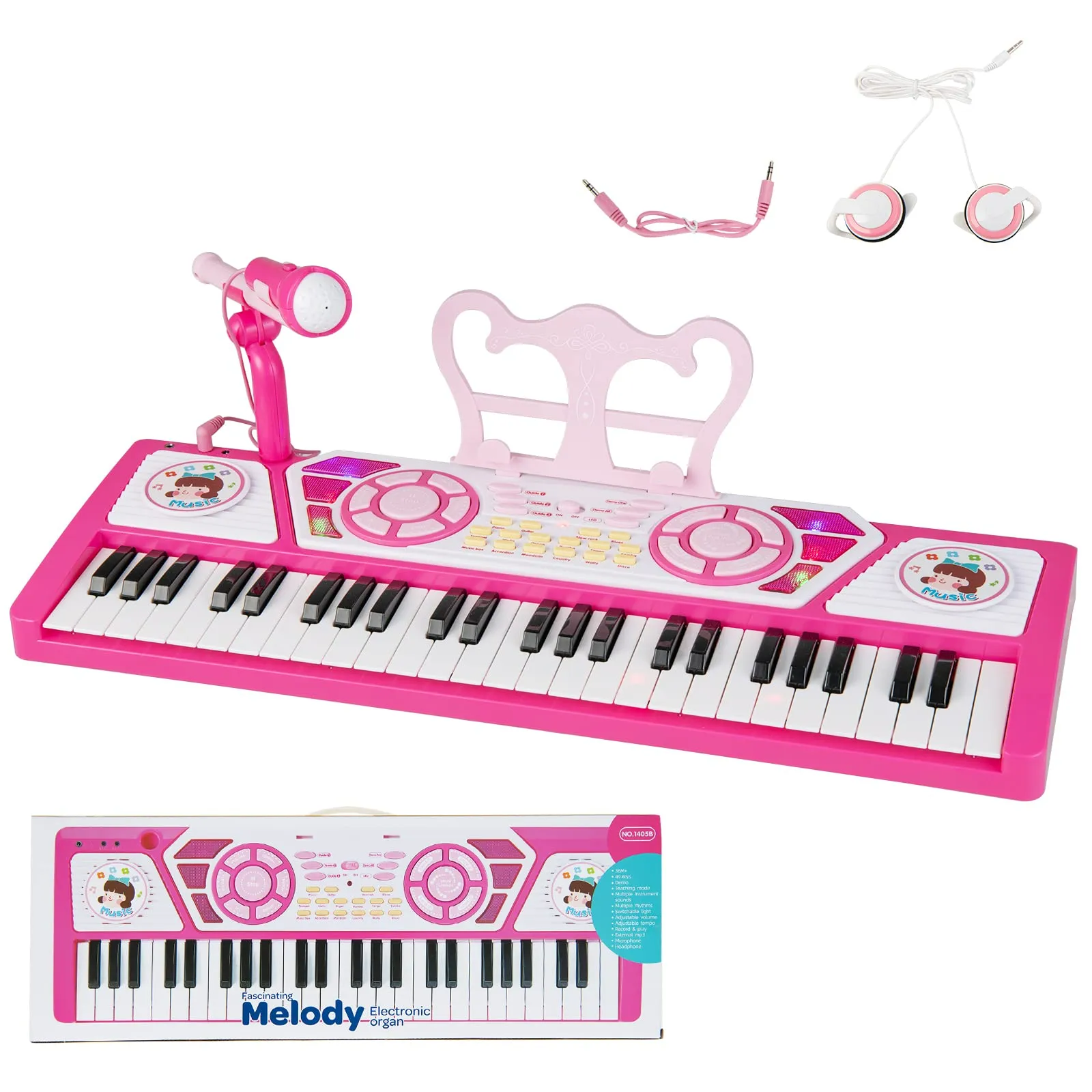 INFANS 49 Keys Kids Piano Keyboard with Microphone, Portable Electronic Musical Instrument Toy