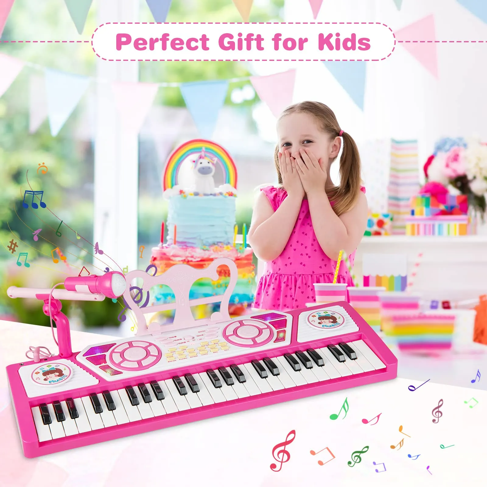INFANS 49 Keys Kids Piano Keyboard with Microphone, Portable Electronic Musical Instrument Toy