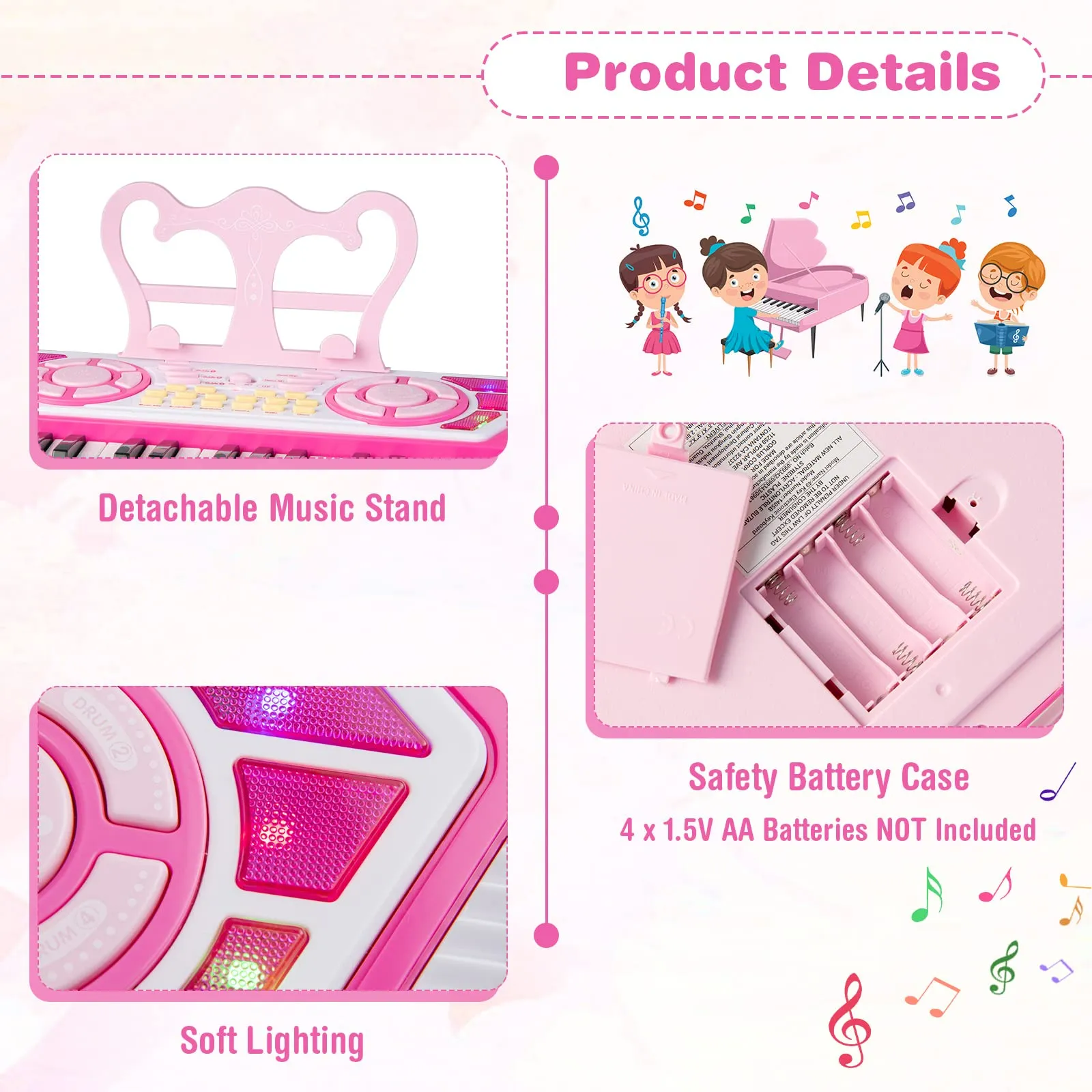 INFANS 49 Keys Kids Piano Keyboard with Microphone, Portable Electronic Musical Instrument Toy