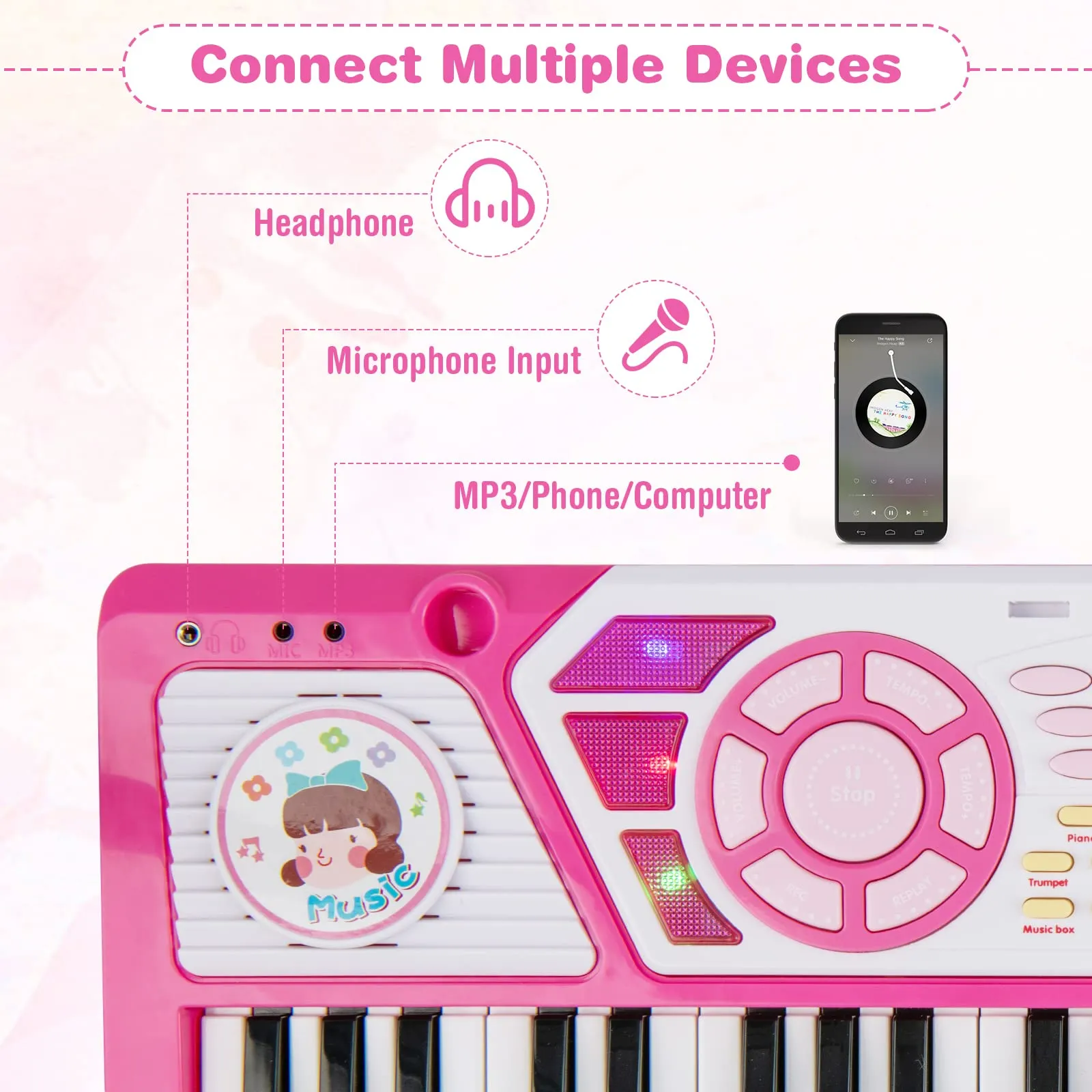 INFANS 49 Keys Kids Piano Keyboard with Microphone, Portable Electronic Musical Instrument Toy
