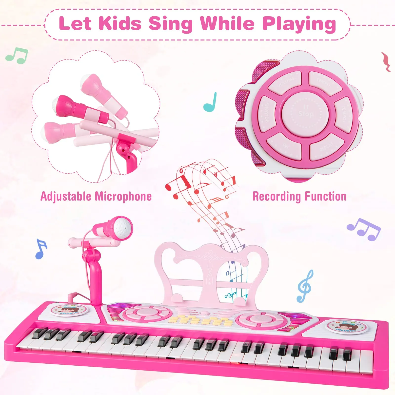 INFANS 49 Keys Kids Piano Keyboard with Microphone, Portable Electronic Musical Instrument Toy