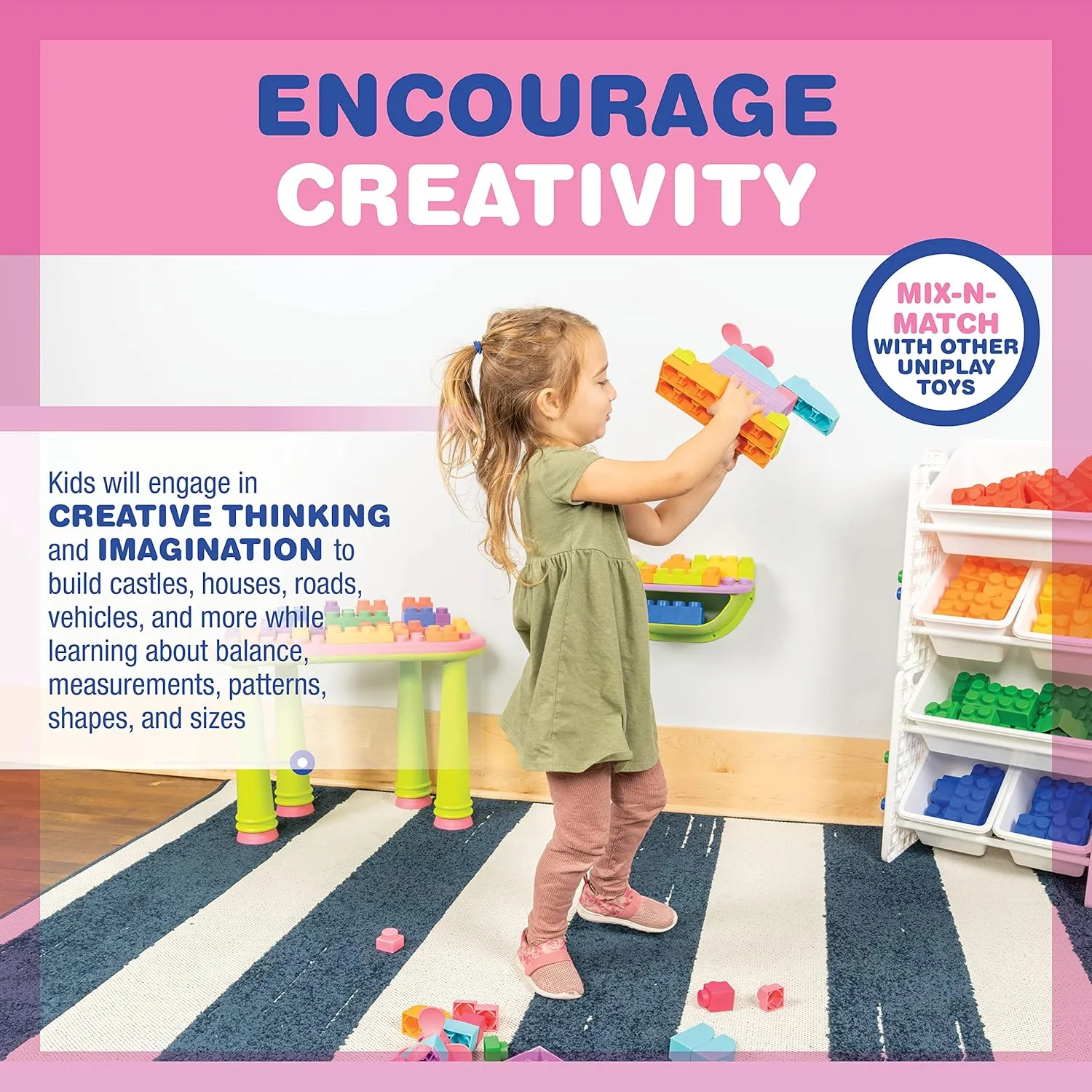 Infants glasswork millennium heave and Toddlers$ Pink (80-Piece Set) UNiPLAY Plus Soft Building Blocks �� Creativity Toy$ Educational Play$ Cognitive Development$ Early Learning Stacking Blocks for 