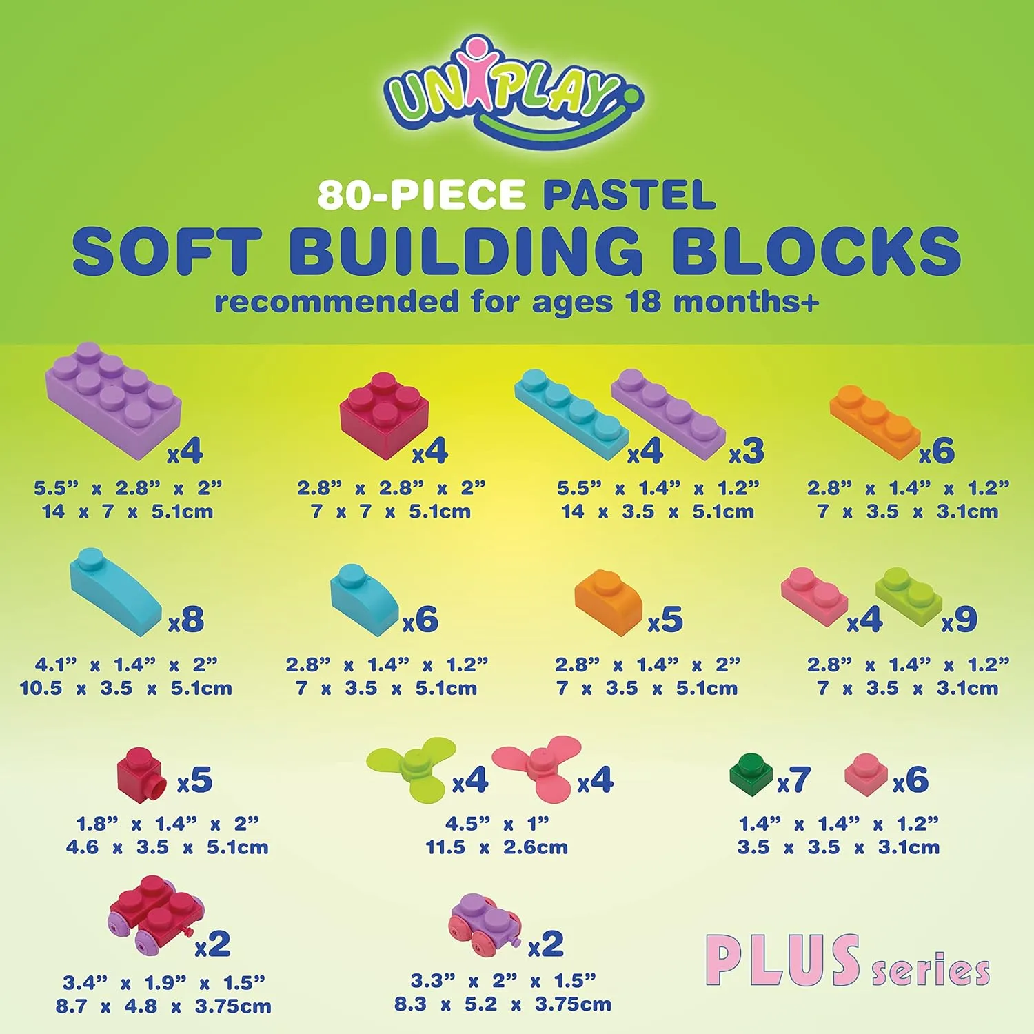 Infants glasswork millennium heave and Toddlers$ Pink (80-Piece Set) UNiPLAY Plus Soft Building Blocks �� Creativity Toy$ Educational Play$ Cognitive Development$ Early Learning Stacking Blocks for 