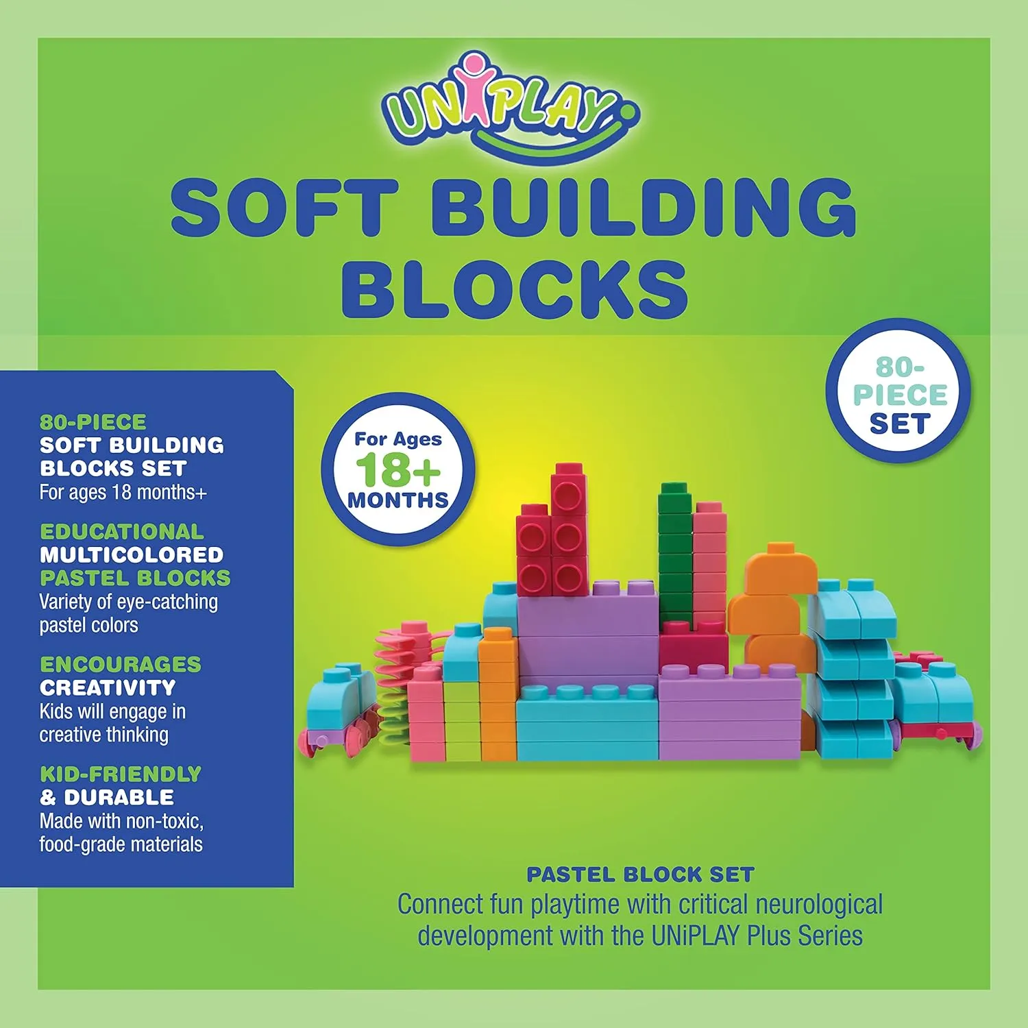 Infants glasswork millennium heave and Toddlers$ Pink (80-Piece Set) UNiPLAY Plus Soft Building Blocks �� Creativity Toy$ Educational Play$ Cognitive Development$ Early Learning Stacking Blocks for 