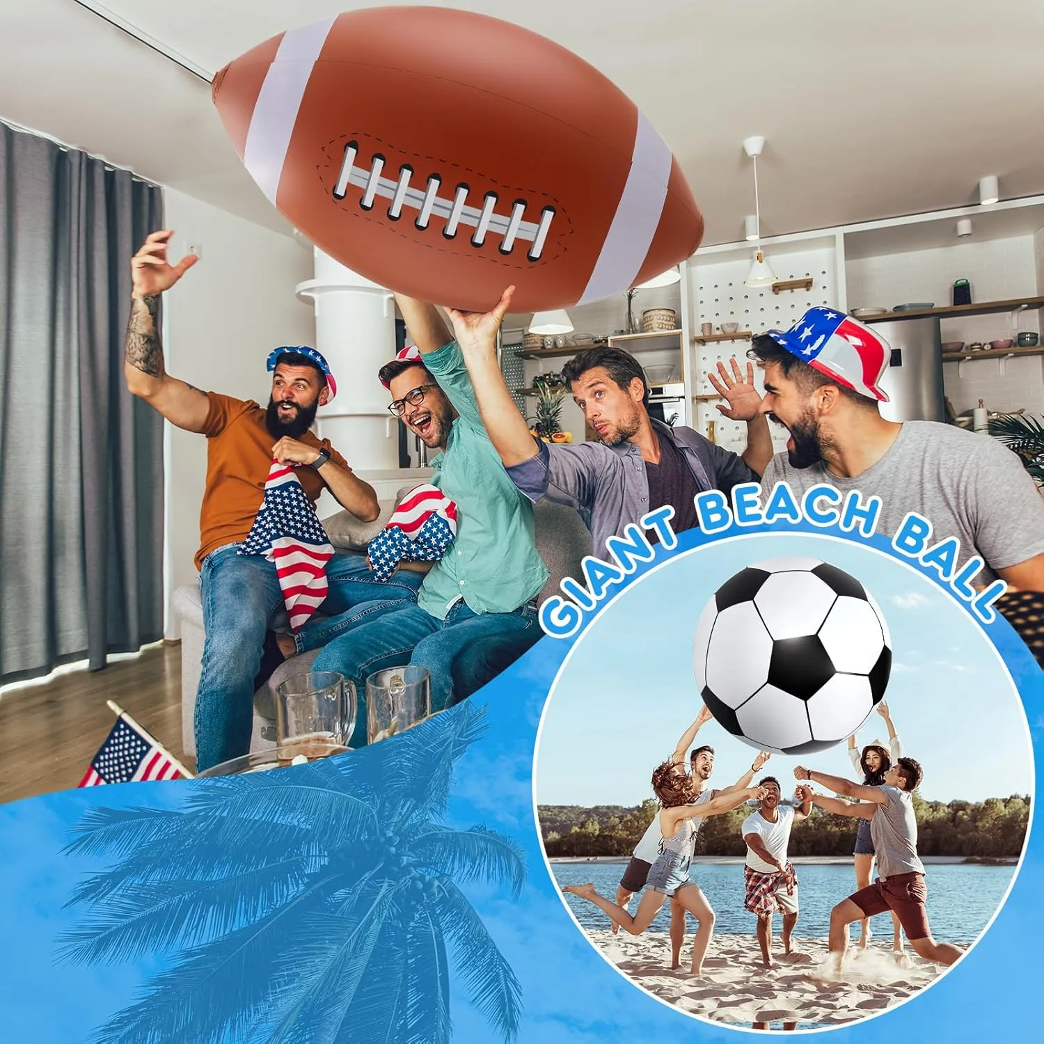 Inflatable Beach Ball Baseballs Soccer Rainbow Basketball Football tempera democrat cucumber for Sport Birthday Party Favor(2 Pcs$Soccer$ Football$27 Inch) Lewtemi Giant Inflatable Sports Balls Large 