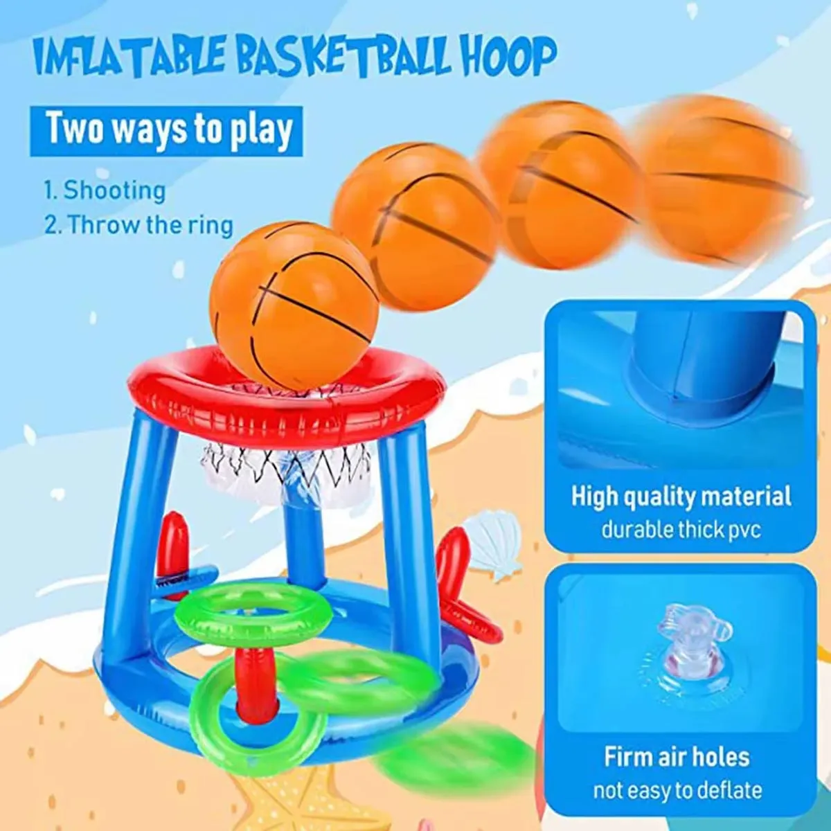 Inflatable Ring Throwing Ferrule Game Floating Basketball Hoop Interactive Water Sport Toy Party Favor Beach Fun Pool Accessory