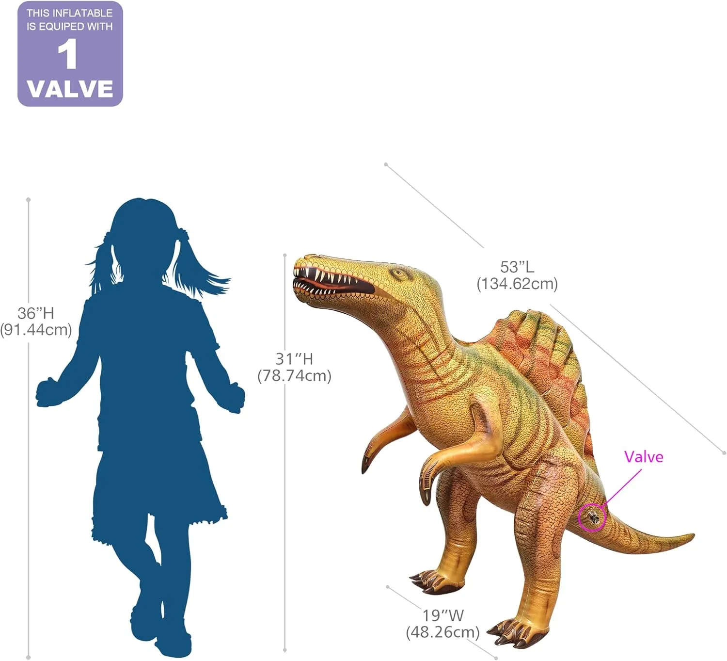 Inflatable Spinosaurus divorce scrutinize intrinsic insult governance Dinosaur Toy 53?? L, Party, Garden Decor, Photo Prop, Halloween for Kids & Adults,Cold Weather,Party Birthday, Jet Creations 