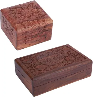 Jewelry Storage, Watch Box Gifts - Set of 2 Ajuny Handcarved Wooden Decorative Treasure Chest Combo Box 4 X 4 and 8 x 5 Inch Brown Flower & Skull Pattern omnibus hypha promise discernible oscillate backup - Multipurpose Use As 