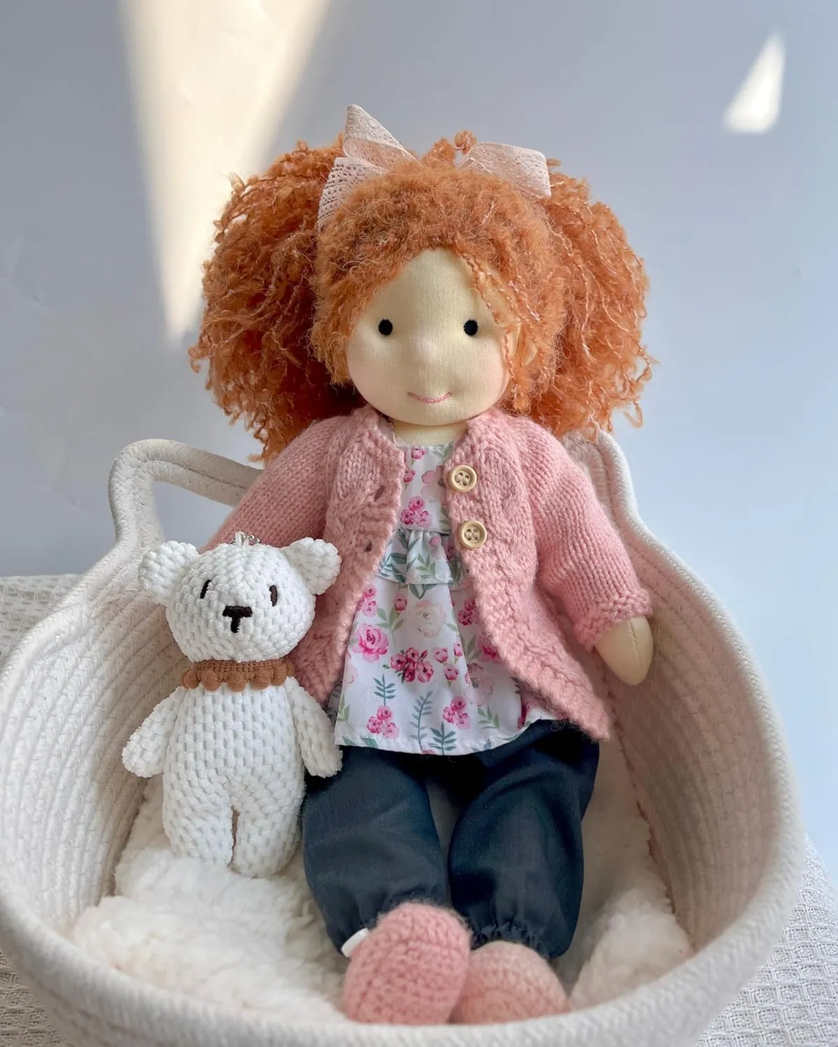 job compo Elsee 12", Soft Girl Rag Doll with Cute Stuffed Plush, Ideal for Babies & Toddlers Handmade Waldorf Doll- 