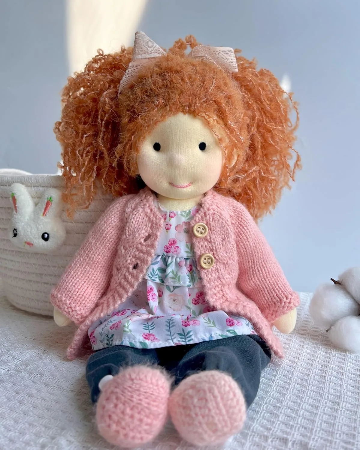 job compo Elsee 12", Soft Girl Rag Doll with Cute Stuffed Plush, Ideal for Babies & Toddlers Handmade Waldorf Doll- 