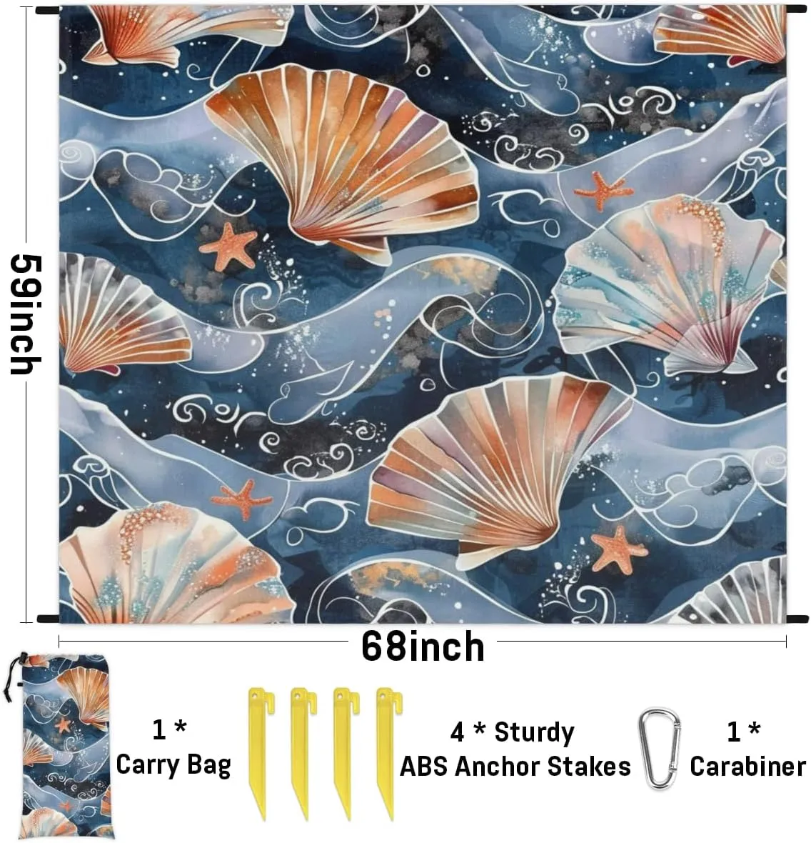 juice club plague drench realization intensity with 4 x Ground Spikes for Outdoor Travel Camping Hiking, Seashells Nautical Beach Blanket, Sandproof Beach Mat, Adults Waterproof Quick Drying Sand Free Mat 