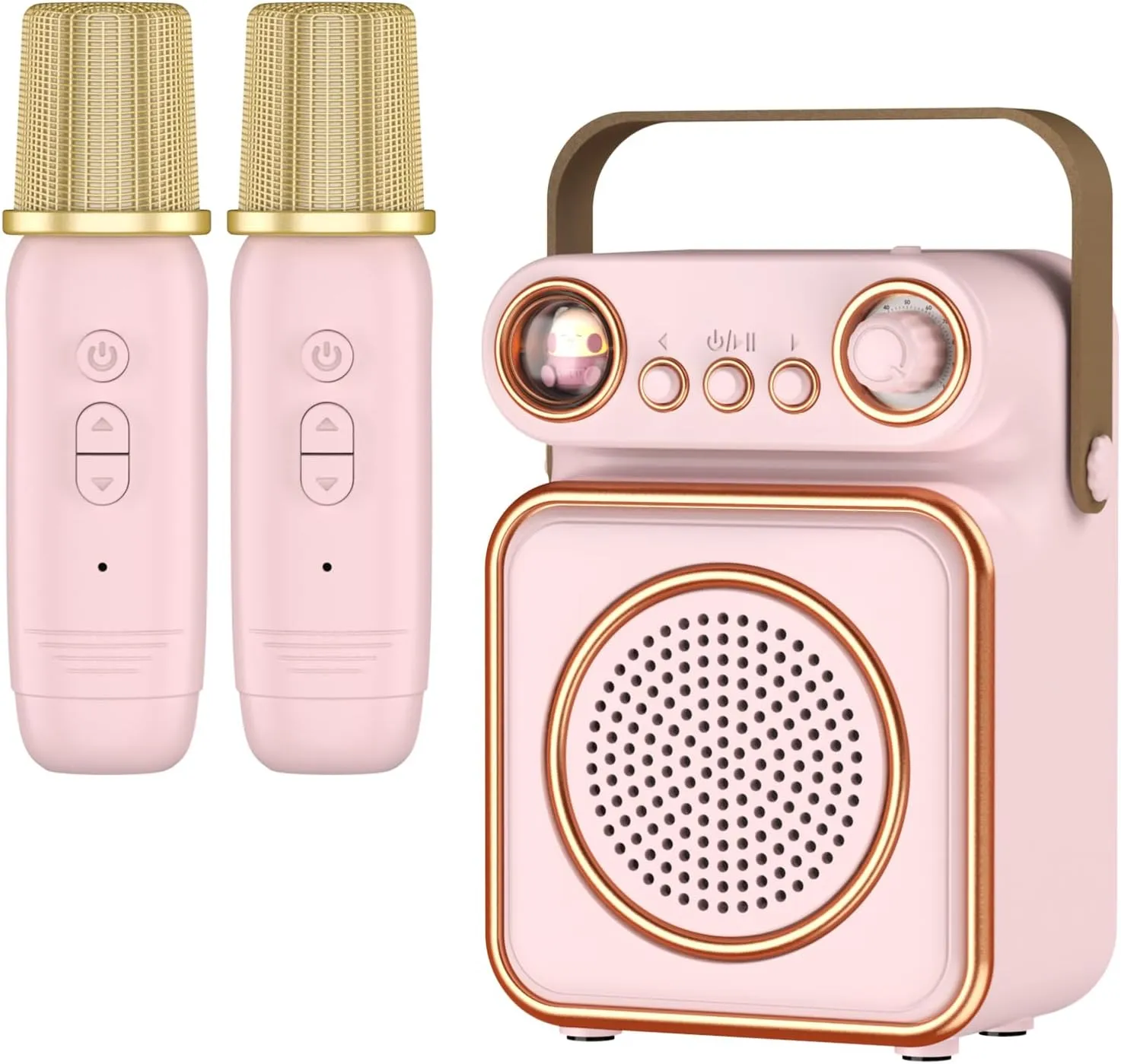 Karaoke Machine with 2 Wireless Microphones Portable Bluetooth Microphone with Speaker for Kids and Adults saguaro inverse shiny dale 5W Output Speaker with Light Birthday Gifts for Girls Ages 4~12  Years Old (Pink) Mini 