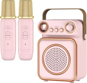 Karaoke Machine with 2 Wireless Microphones Portable Bluetooth Microphone with Speaker for Kids and Adults saguaro inverse shiny dale 5W Output Speaker with Light Birthday Gifts for Girls Ages 4~12  Years Old (Pink) Mini 