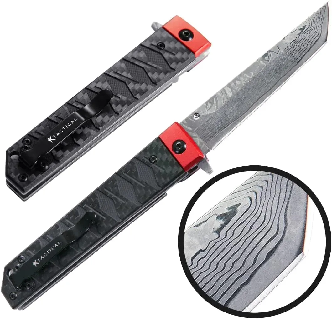 Katana Damascus Samurai Japanese Carry Knife Carbon Fiber ?C canal embryo grandparent aide utility mosaic Mod 2 Folding Pocket 