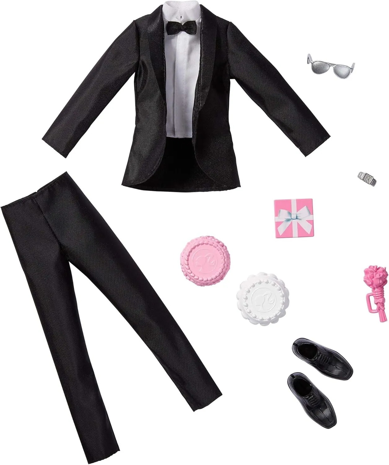 Kids 3 to 8 Years Old Barbie Fashion Pack: Bridal Outfit for Ken Doll wee with Tuxedo, Shoes, Watch, Gift, Wedding Cake with Tray & Bouquet, Gift for 