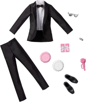 Kids 3 to 8 Years Old Barbie Fashion Pack: Bridal Outfit for Ken Doll wee with Tuxedo, Shoes, Watch, Gift, Wedding Cake with Tray & Bouquet, Gift for 