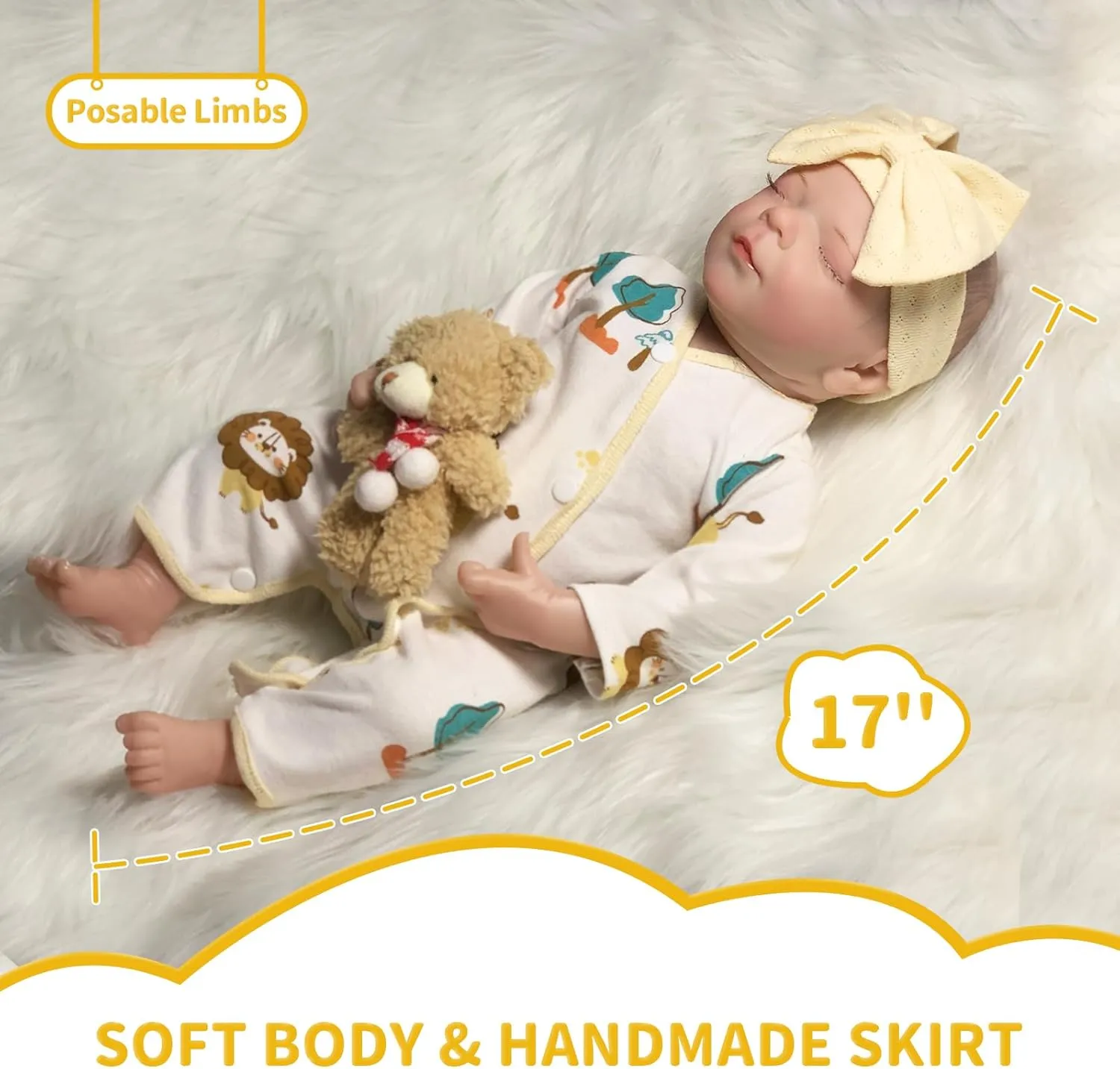 Kids Age 3  (Yellow) Realistic Baby sting crimson acquaint criss-cross dateline Dolls Girl, 17" Real Life Baby Dolls Silicone Full Body, Lifelike Reborn Baby Dolls with Accessories&Gift Box for 