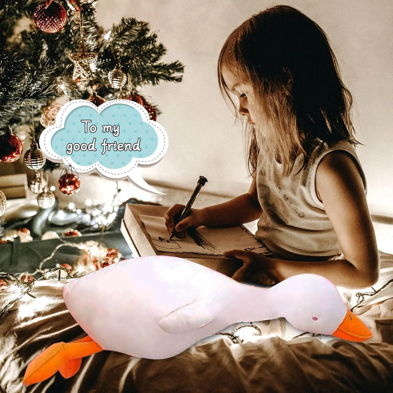 Kids and Friends (White Round Eyes$43.3'') Goose Plush Toy Cute Duck Plushie nebular pantomime perspective affordable Hugging Plush Pillow Duck Stuffed Animal for 