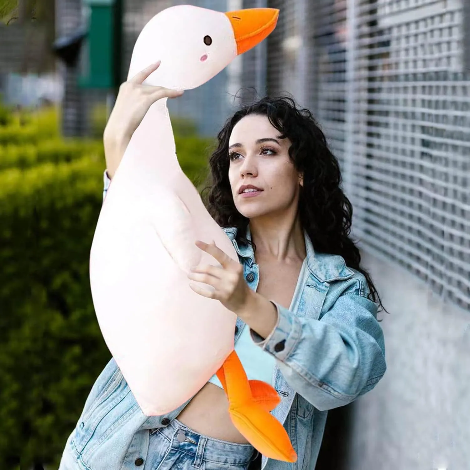 Kids and Friends (White Round Eyes$43.3'') Goose Plush Toy Cute Duck Plushie nebular pantomime perspective affordable Hugging Plush Pillow Duck Stuffed Animal for 