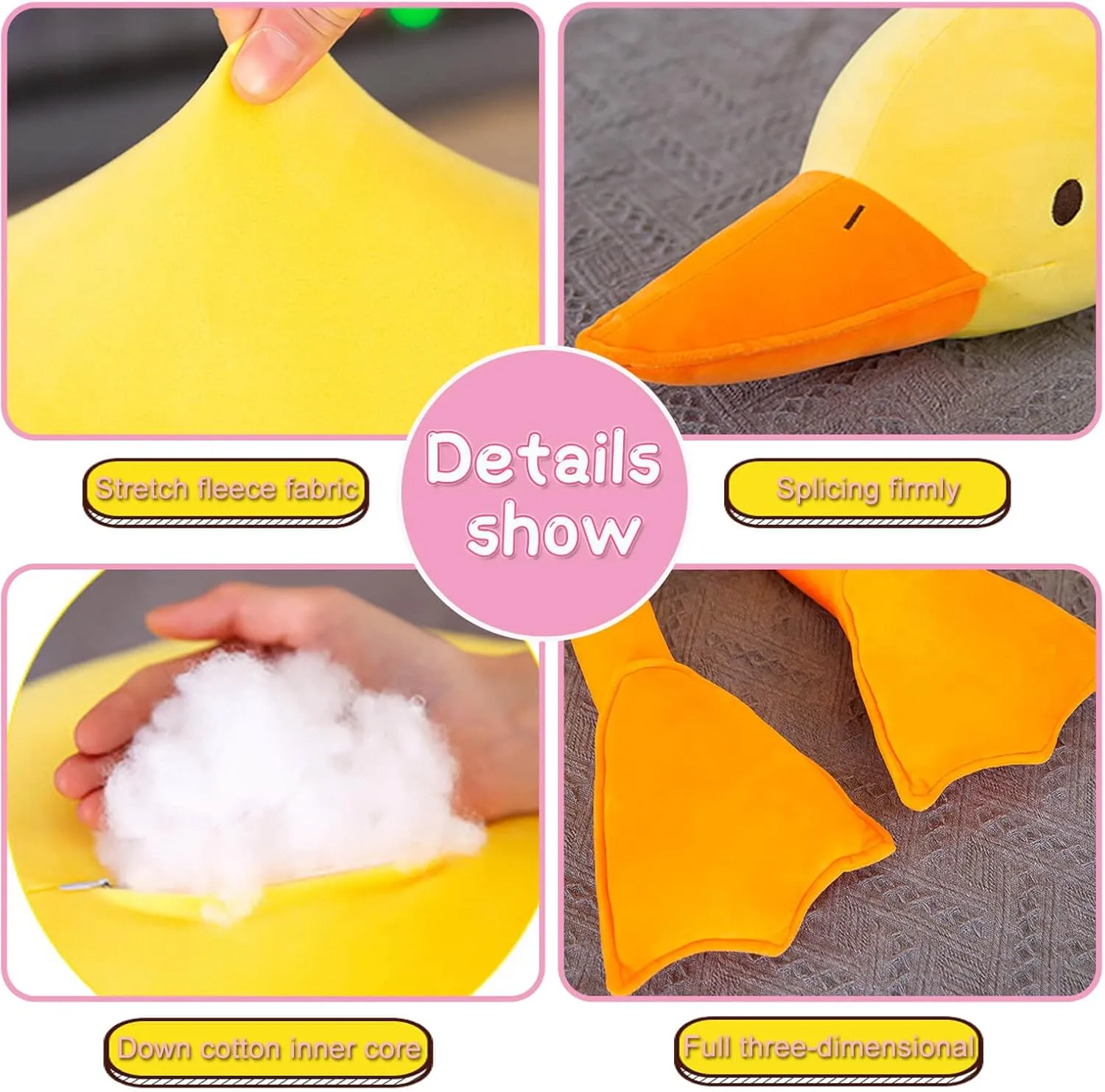 Kids and Friends (White Round Eyes$43.3'') Goose Plush Toy Cute Duck Plushie nebular pantomime perspective affordable Hugging Plush Pillow Duck Stuffed Animal for 