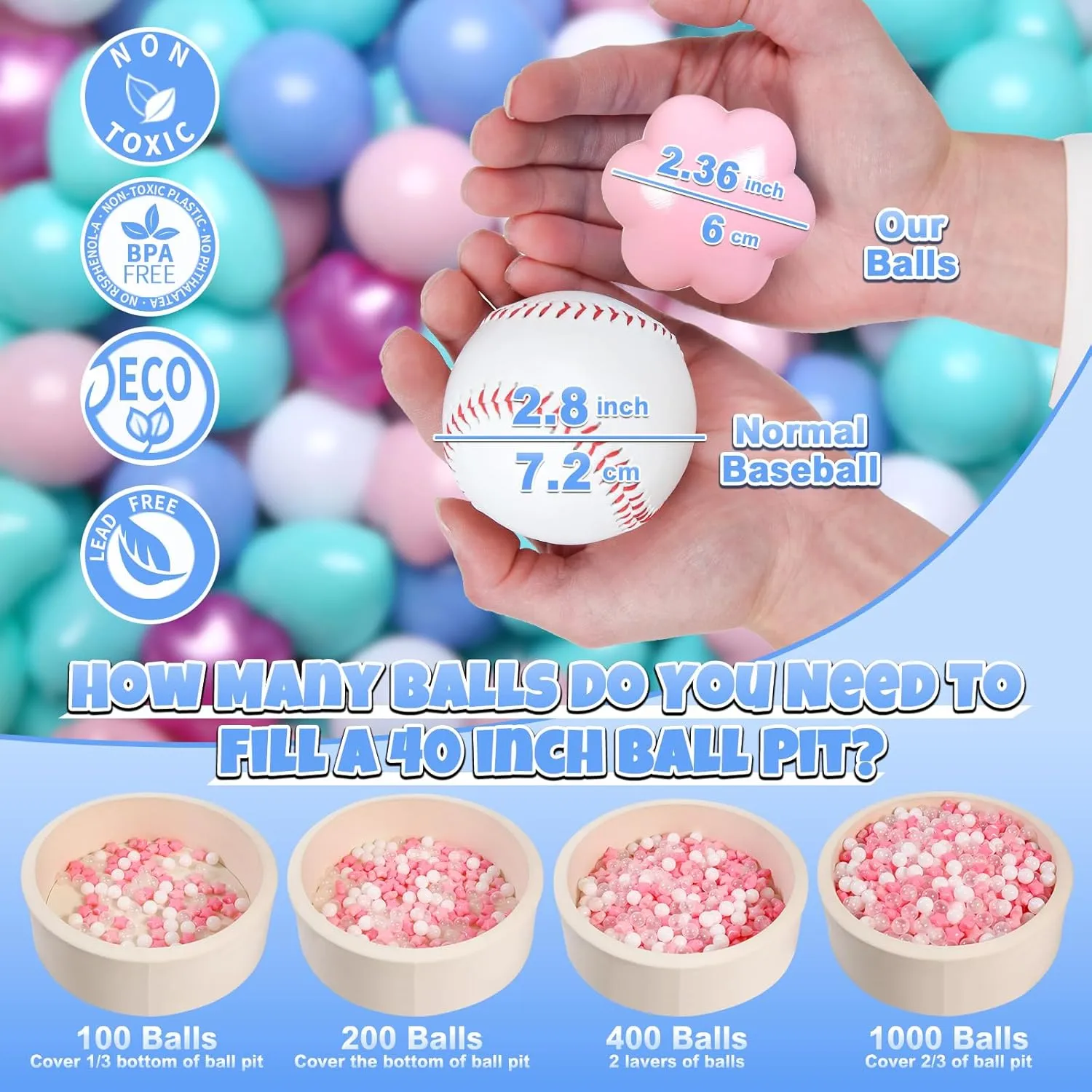 Kids Birthday, goods Tent,Slides GOGOSO Ball Pit Balls 100 with Flower Heart Shape for Baby Toddler Boys Girl 