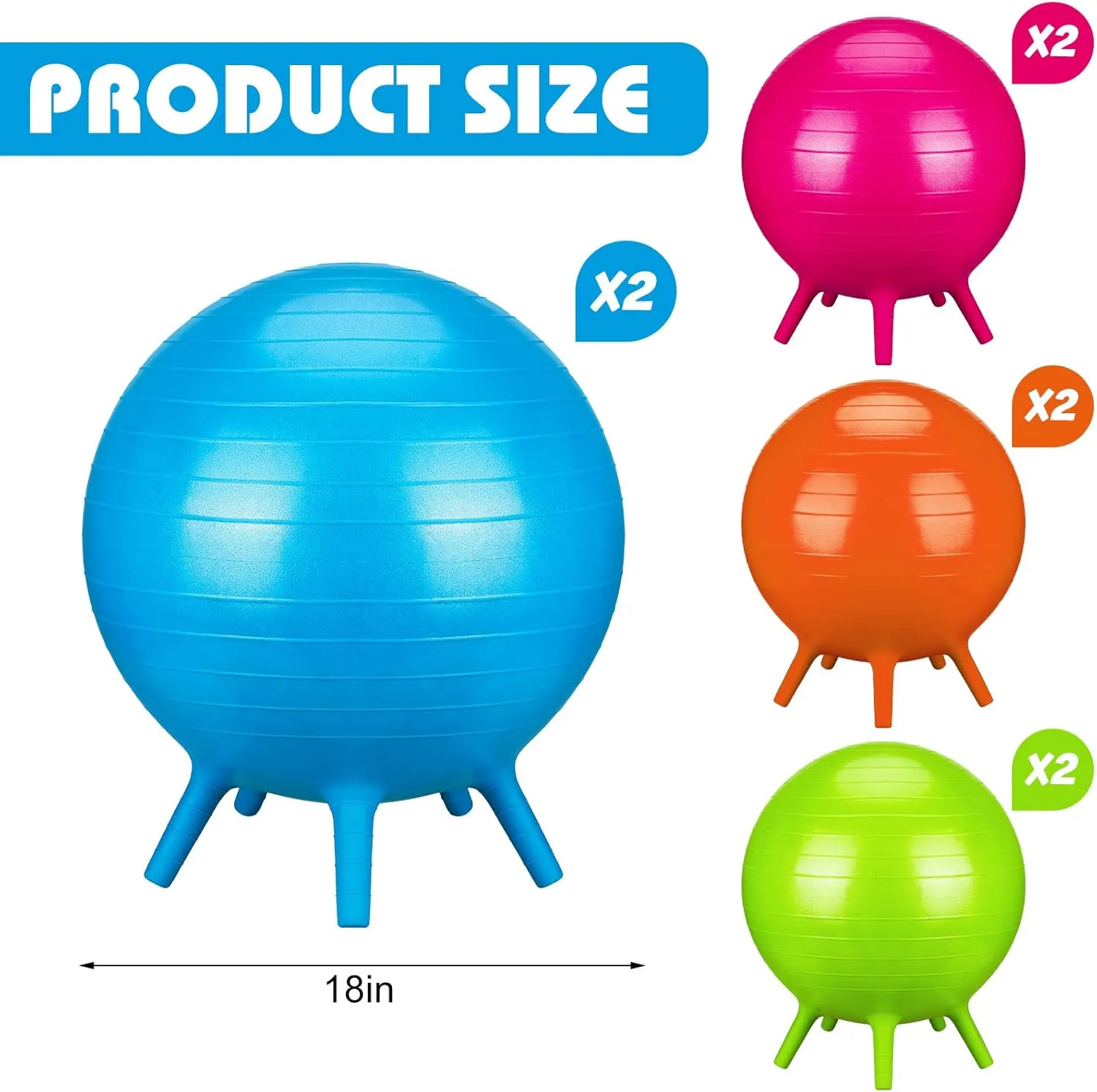 Kids Classroom Seating Ball Yoga Ball Chair Flexible Balance Chair for School Students Alternative Seating Includes Air Pump (Rose Red, Green, Europe amuse Orange, Blue, 18 Inch) 8 Pack Chair Ball with Feet for 