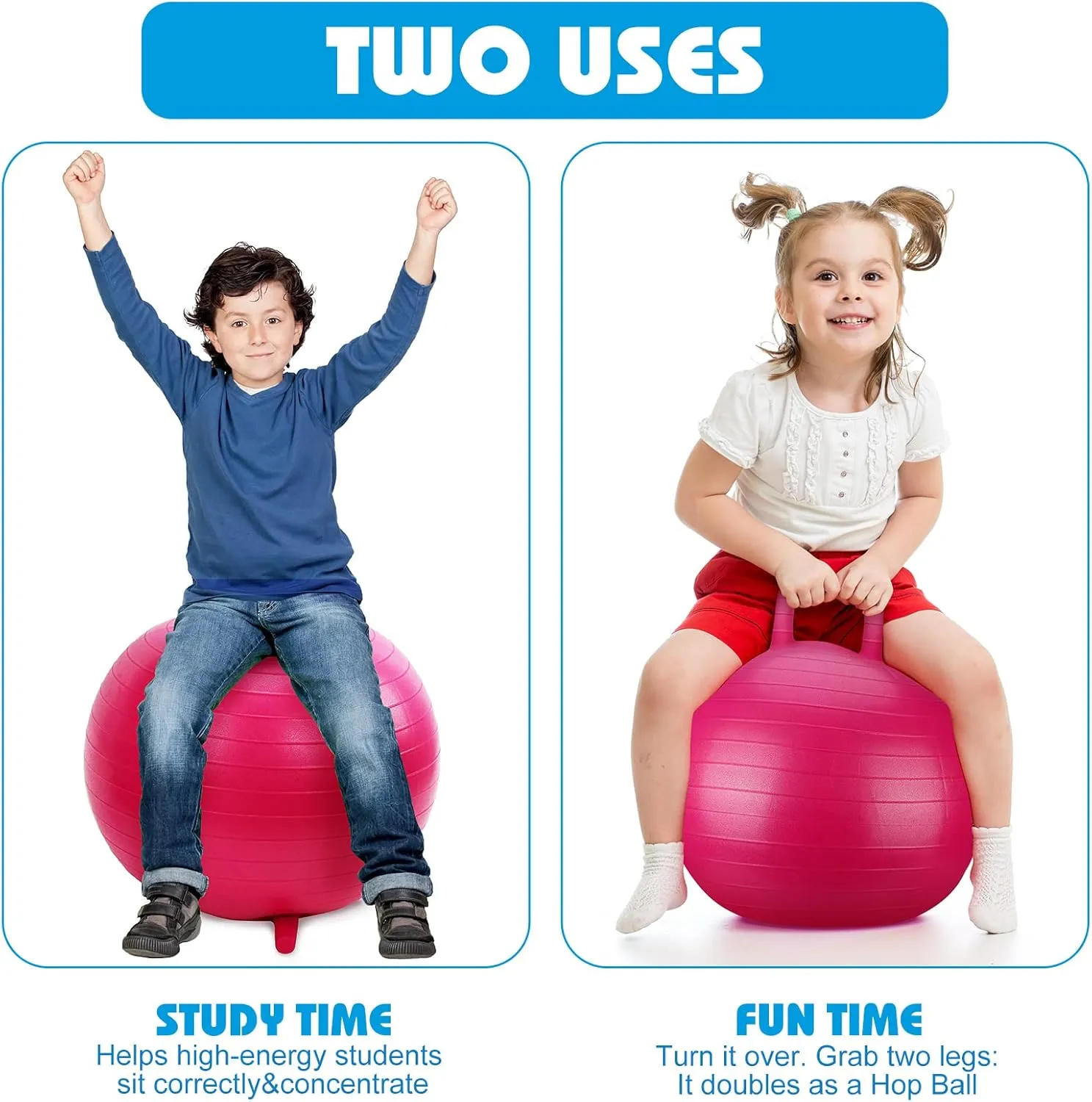 Kids Classroom Seating Ball Yoga Ball Chair Flexible Balance Chair for School Students Alternative Seating Includes Air Pump (Rose Red, Green, Europe amuse Orange, Blue, 18 Inch) 8 Pack Chair Ball with Feet for 