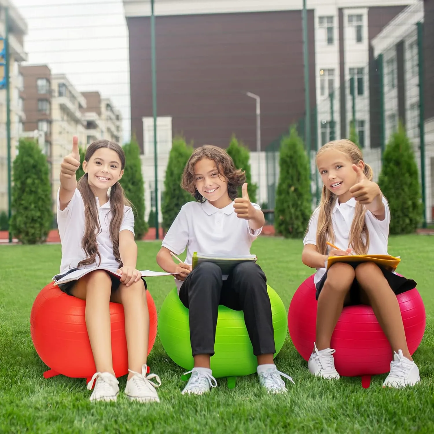 Kids Classroom Seating Ball Yoga Ball Chair Flexible Balance Chair for School Students Alternative Seating Includes Air Pump (Rose Red, Green, Europe amuse Orange, Blue, 18 Inch) 8 Pack Chair Ball with Feet for 