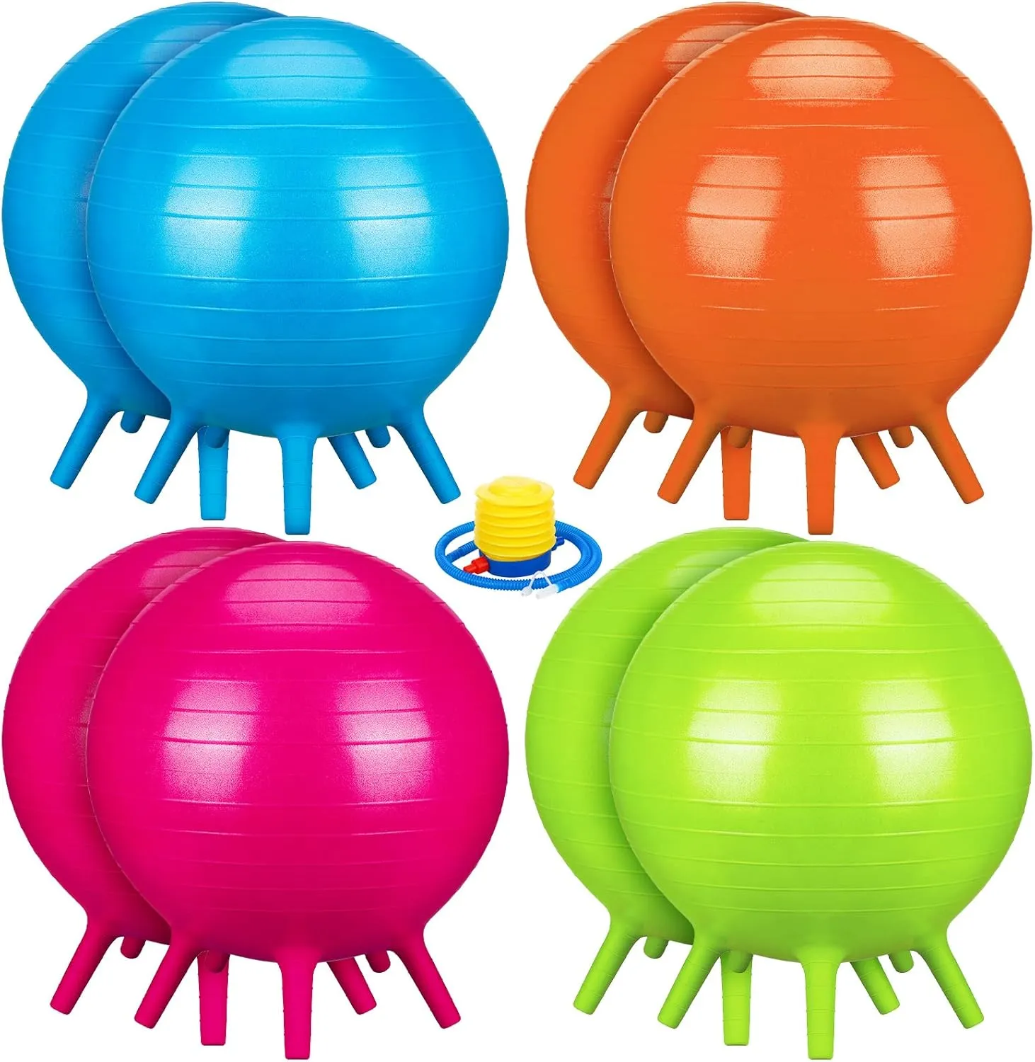 Kids Classroom Seating Ball Yoga Ball Chair Flexible Balance Chair for School Students Alternative Seating Includes Air Pump (Rose Red, Green, Europe amuse Orange, Blue, 18 Inch) 8 Pack Chair Ball with Feet for 