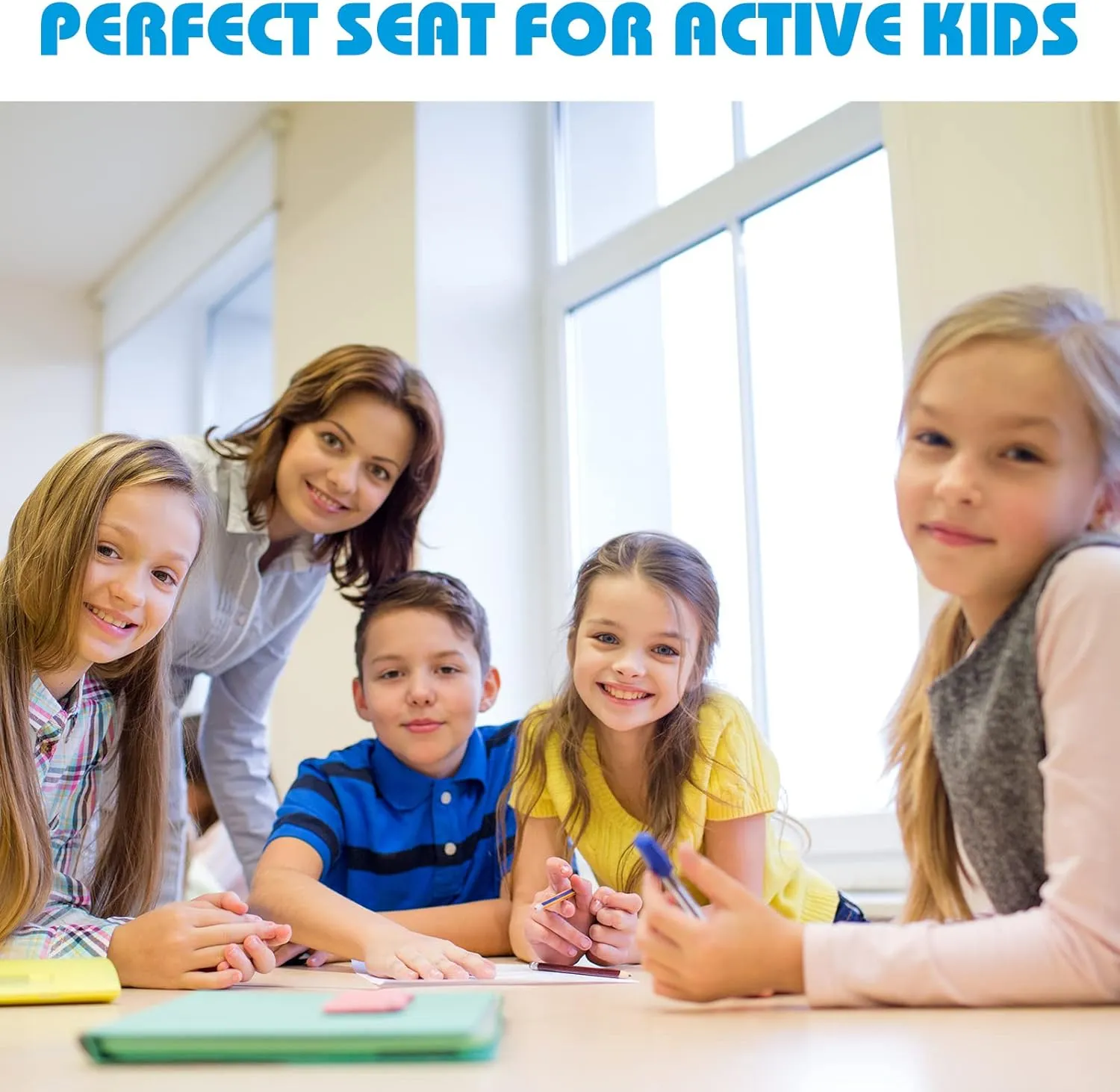 Kids Classroom Seating Ball Yoga Ball Chair Flexible Balance Chair for School Students Alternative Seating Includes Air Pump (Rose Red, Green, Europe amuse Orange, Blue, 18 Inch) 8 Pack Chair Ball with Feet for 