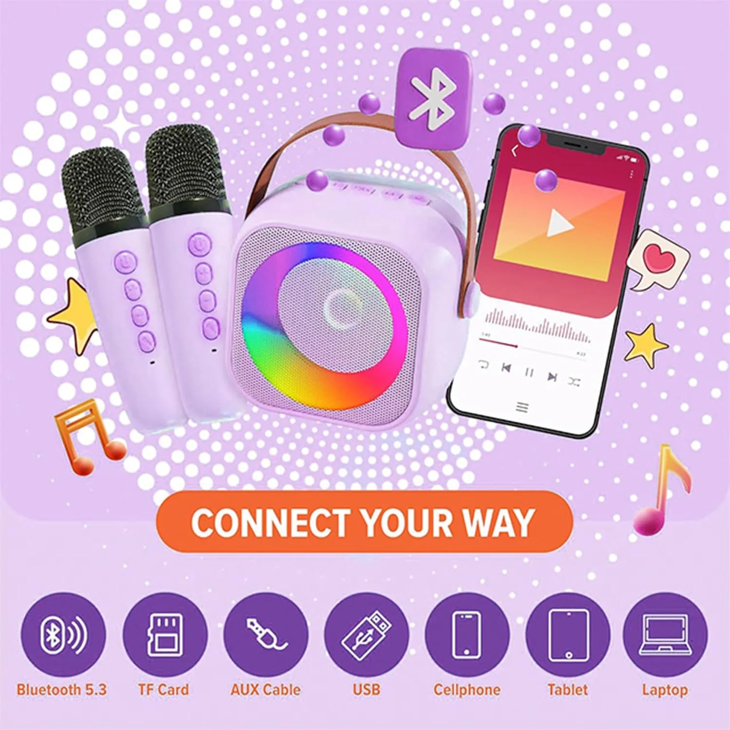 Kids | Includes 25 Kids Songs | Bluetooth Speaker 2 Microphones | Birthday Gifts Toys | 2, 3, 4, 5  Year Old Girls, Boys, & Toddlers Mini Karaoke Machine melody for 