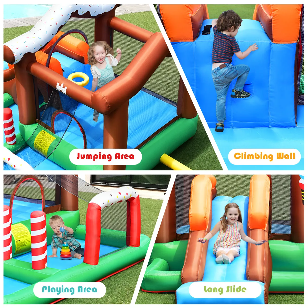 Kids Inflatable Bounce House Jumping Castle Slide Climber Bouncer with 550W Blower