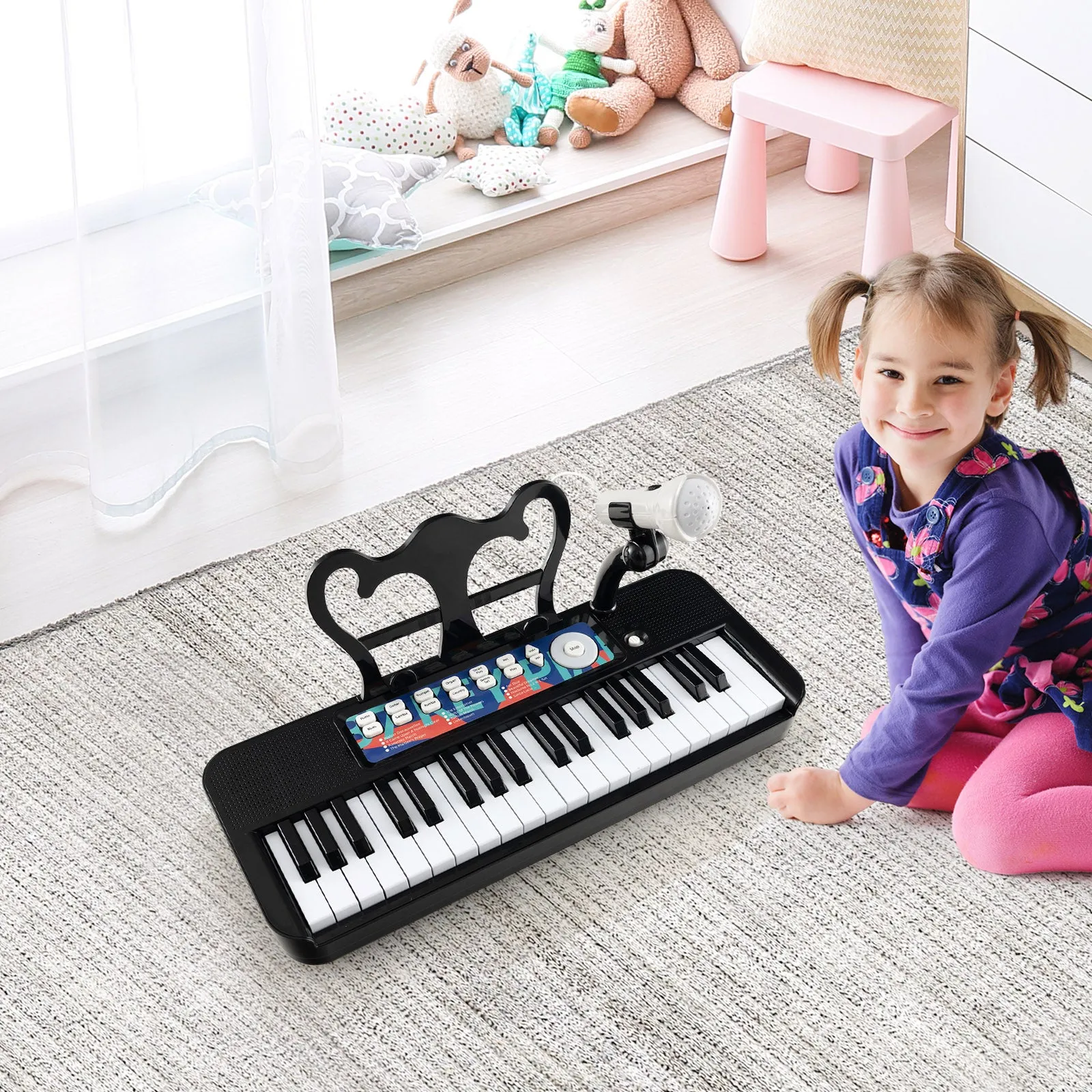 Kids Piano Keyboard 37-Key Kids Toy Keyboard Piano with Microphone for 3  Kids-Black