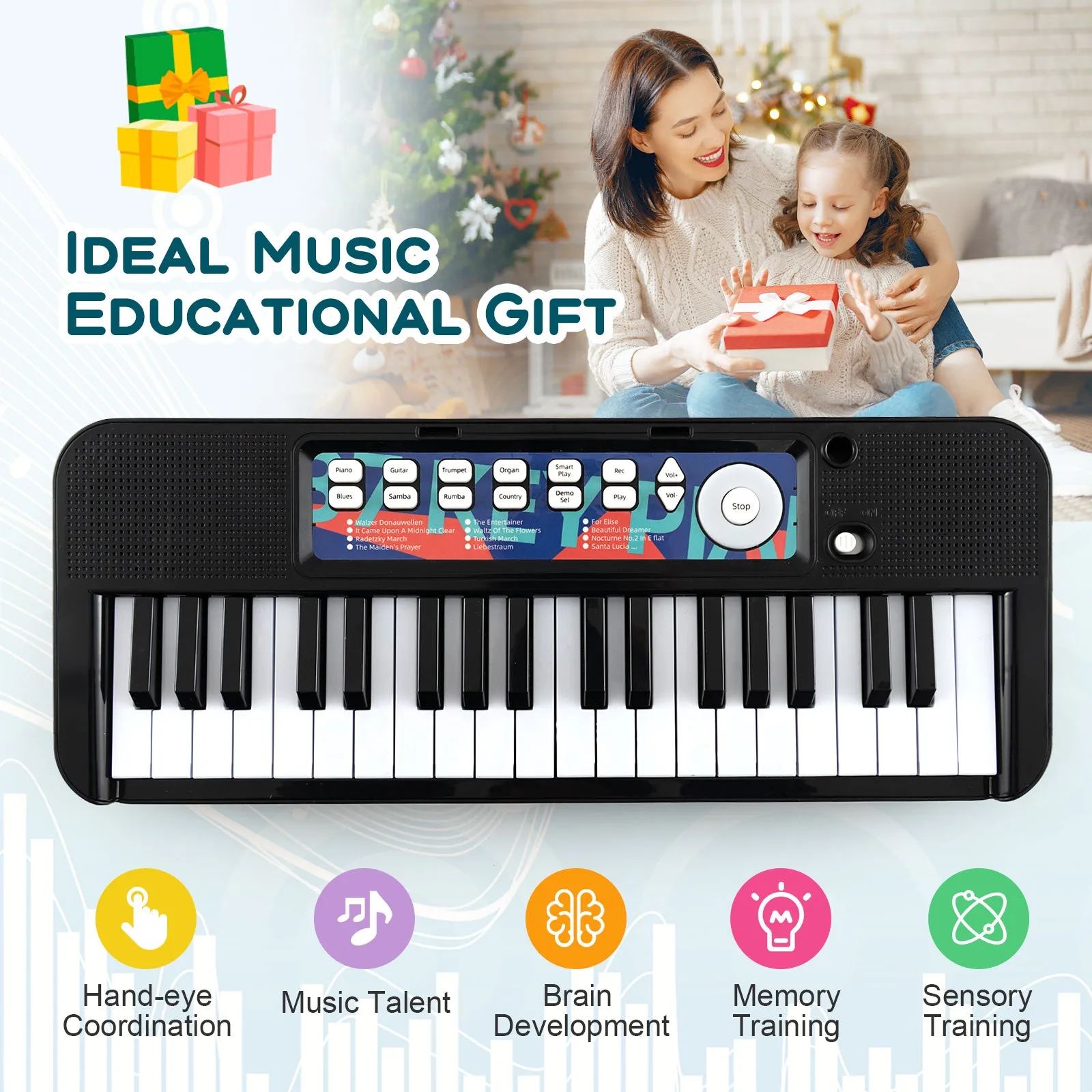 Kids Piano Keyboard 37-Key Kids Toy Keyboard Piano with Microphone for 3  Kids-Black