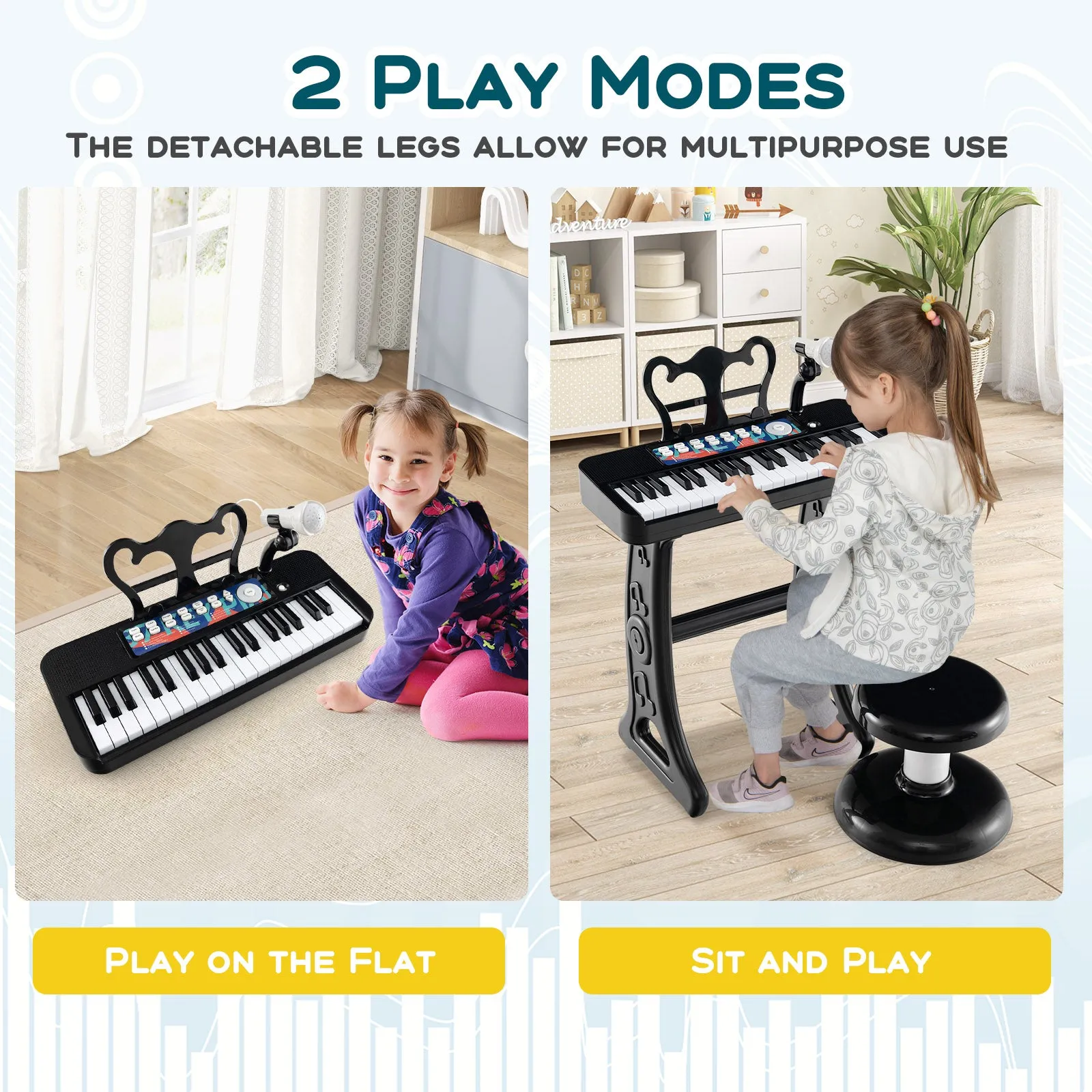 Kids Piano Keyboard 37-Key Kids Toy Keyboard Piano with Microphone for 3  Kids-Black