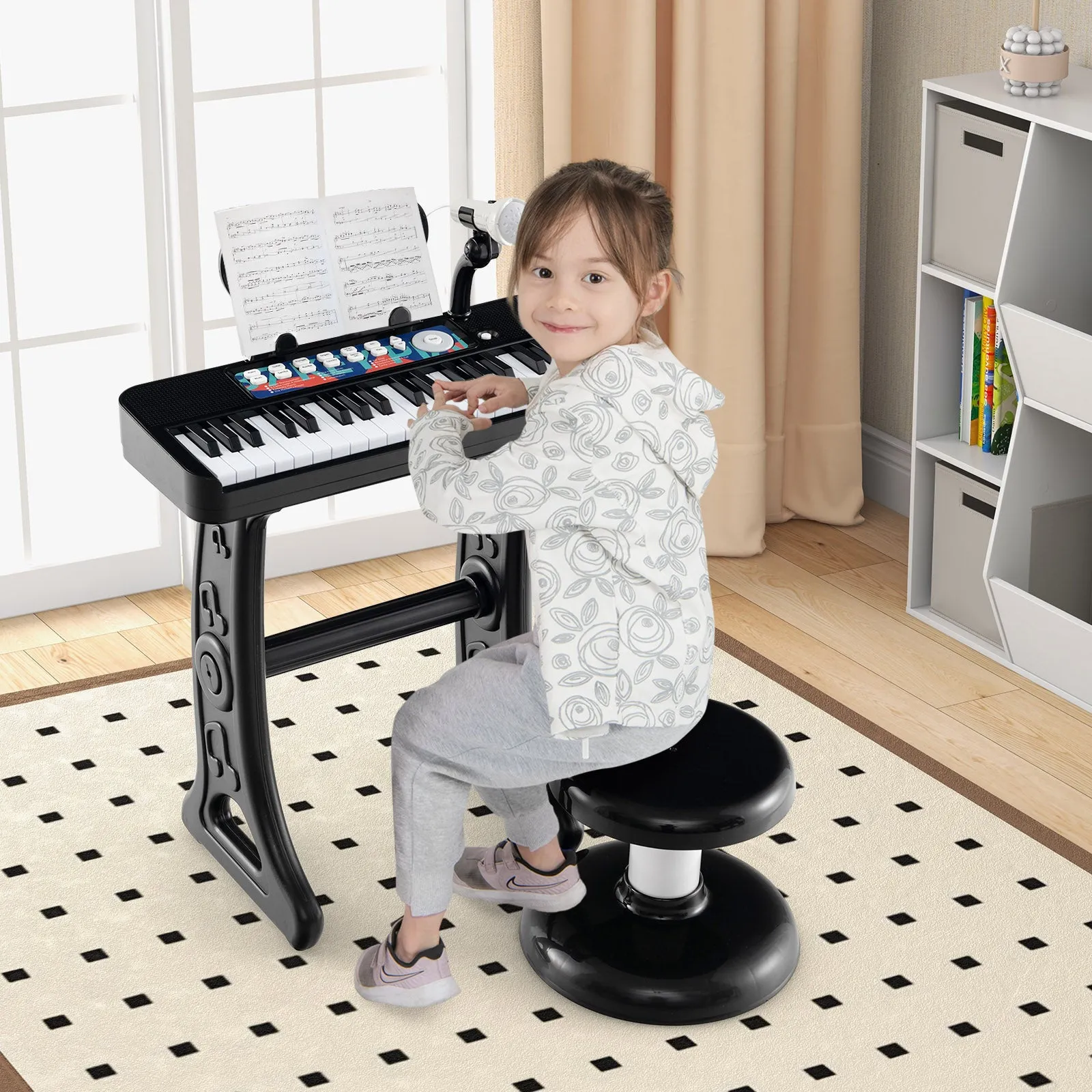 Kids Piano Keyboard 37-Key Kids Toy Keyboard Piano with Microphone for 3  Kids-Black