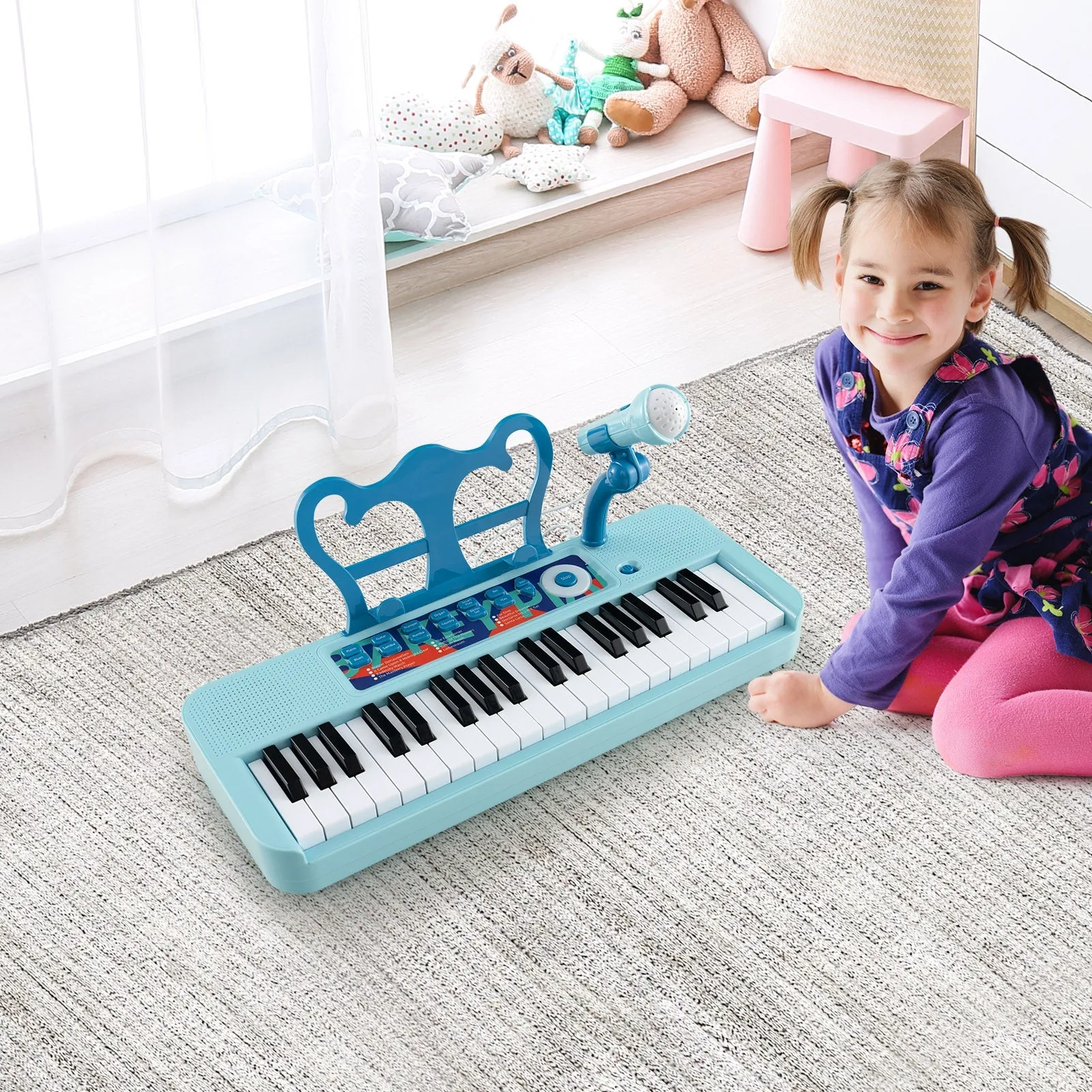 Kids Piano Keyboard 37-Key Kids Toy Keyboard Piano with Microphone for 3  Kids-Blue
