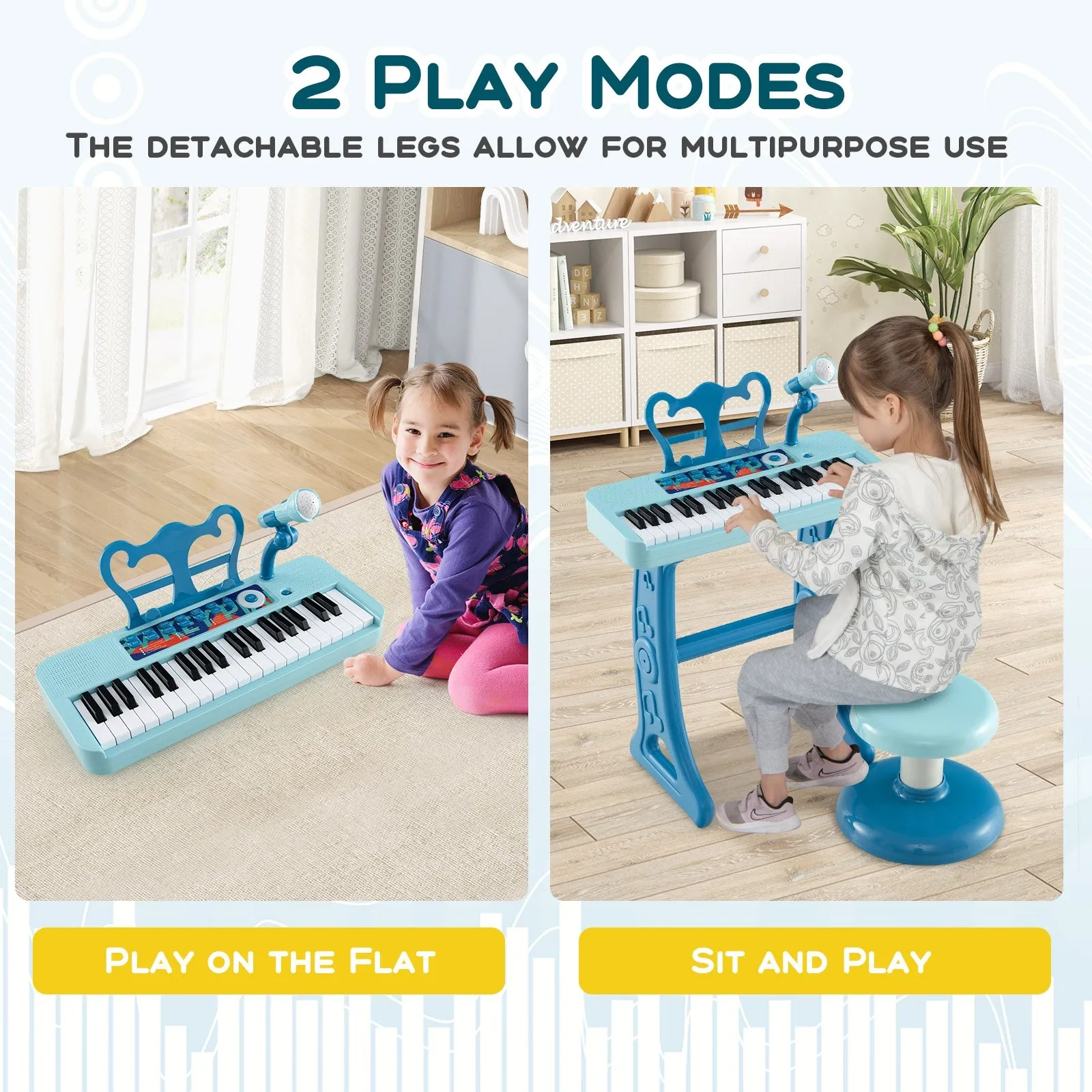Kids Piano Keyboard 37-Key Kids Toy Keyboard Piano with Microphone for 3  Kids-Blue