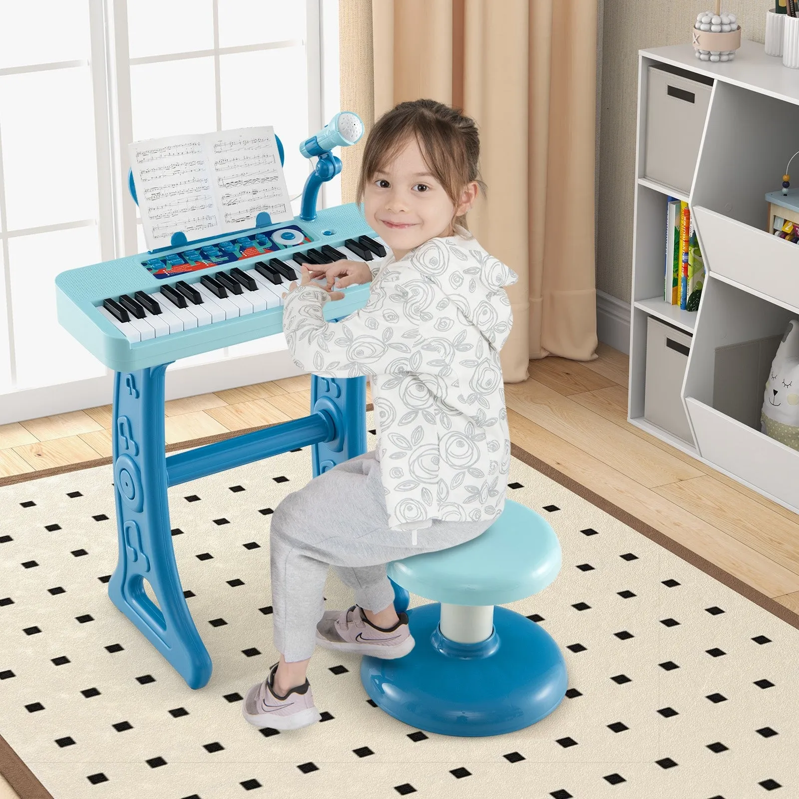 Kids Piano Keyboard 37-Key Kids Toy Keyboard Piano with Microphone for 3  Kids-Blue