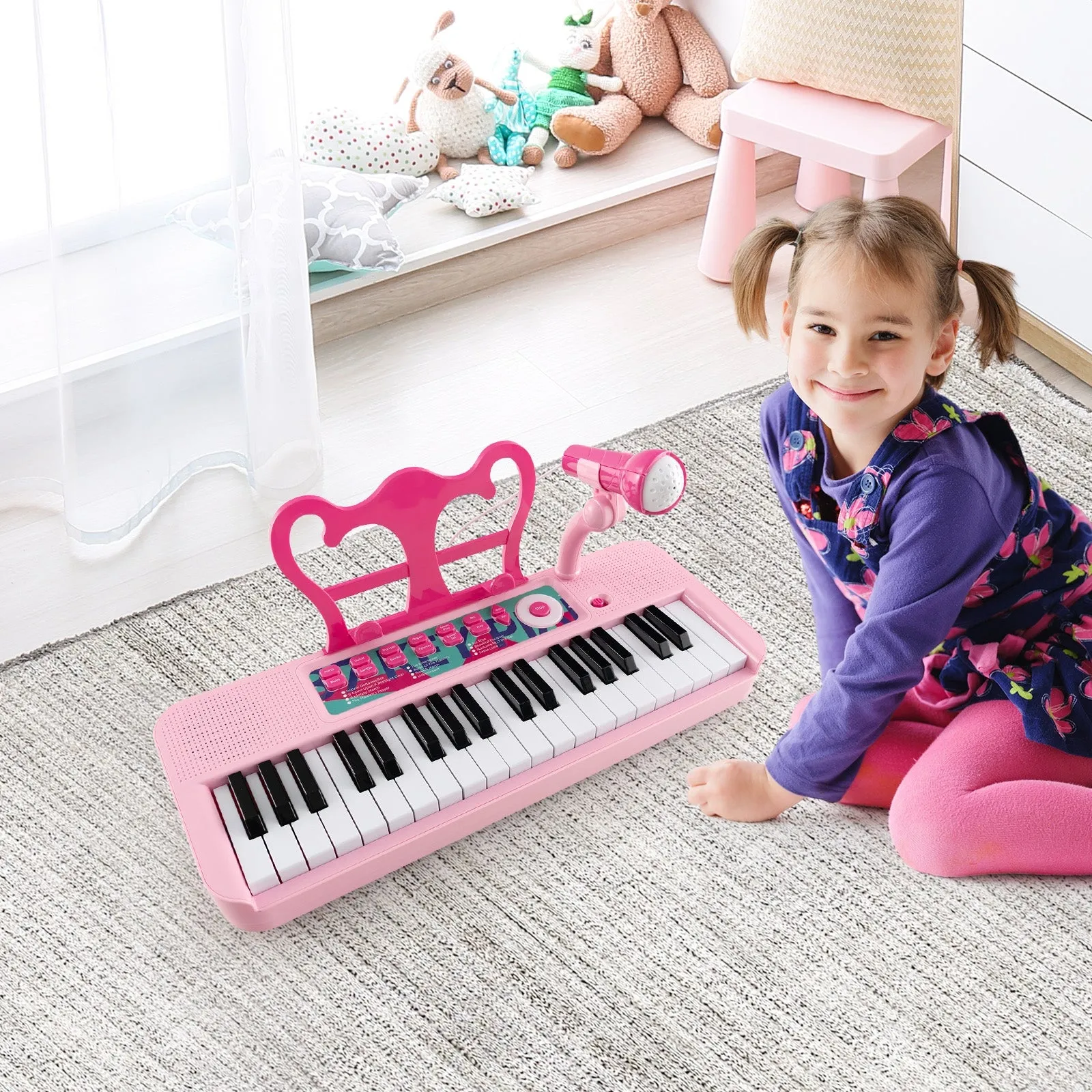 Kids Piano Keyboard 37-Key Kids Toy Keyboard Piano with Microphone for 3  Kids-Pink