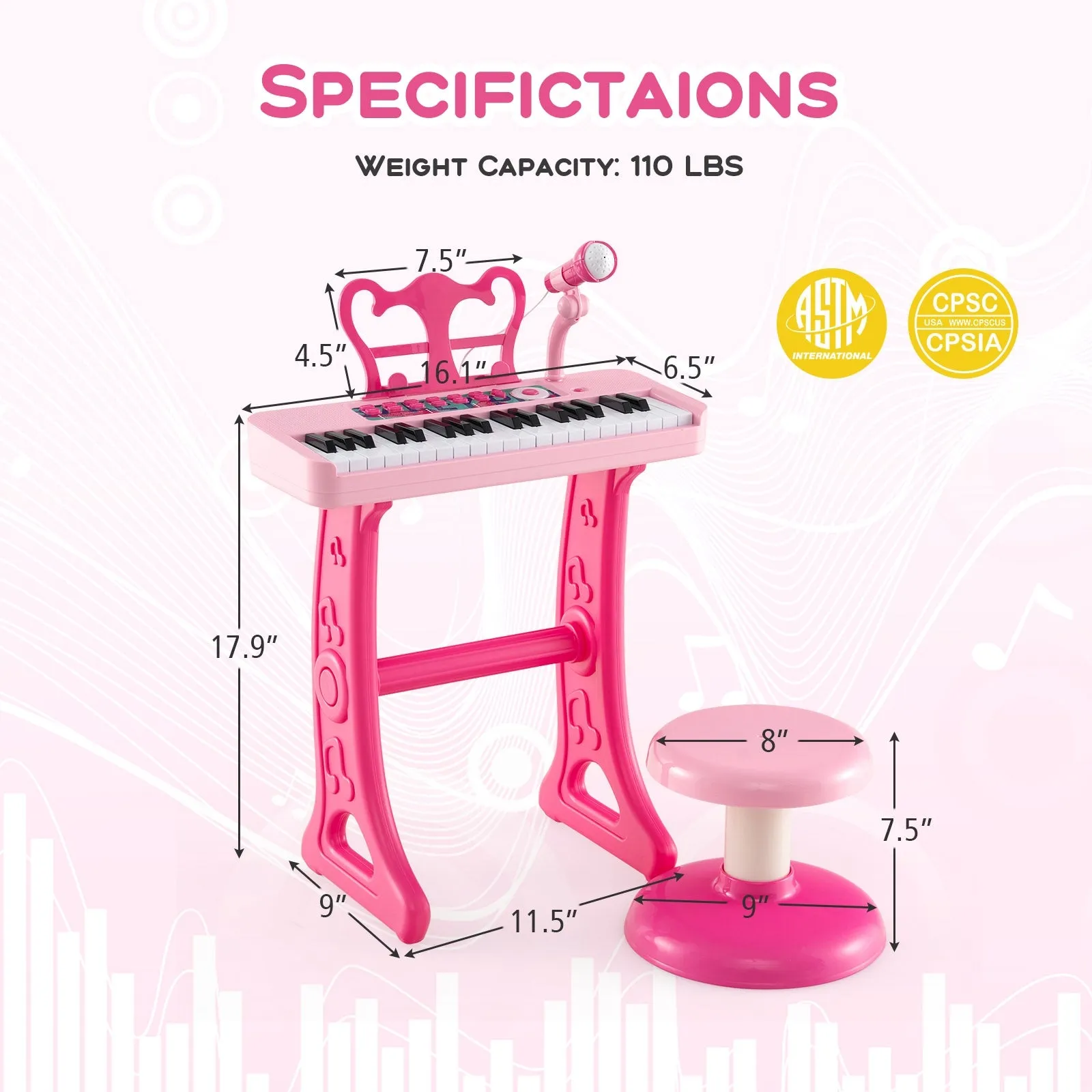 Kids Piano Keyboard 37-Key Kids Toy Keyboard Piano with Microphone for 3  Kids-Pink