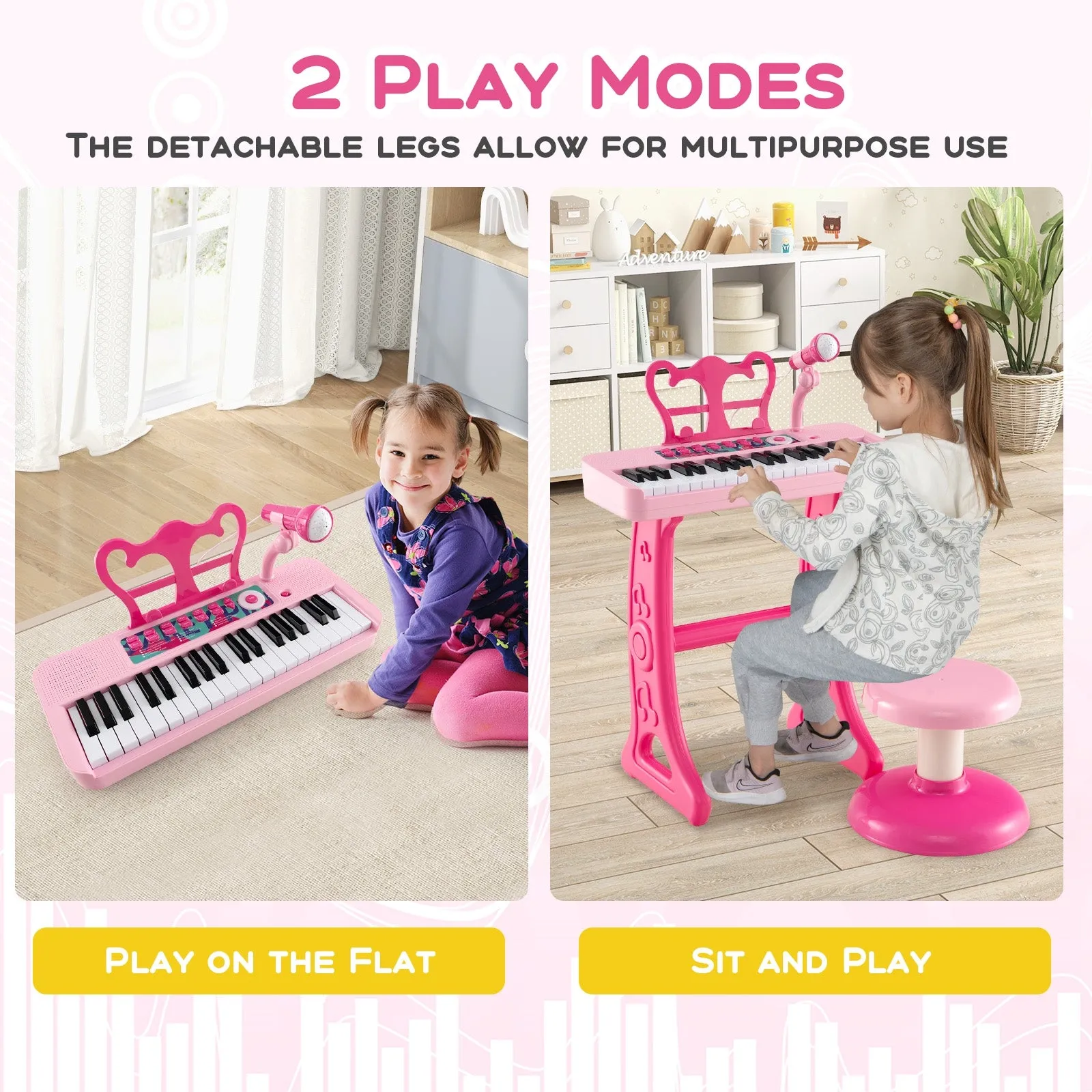 Kids Piano Keyboard 37-Key Kids Toy Keyboard Piano with Microphone for 3  Kids-Pink