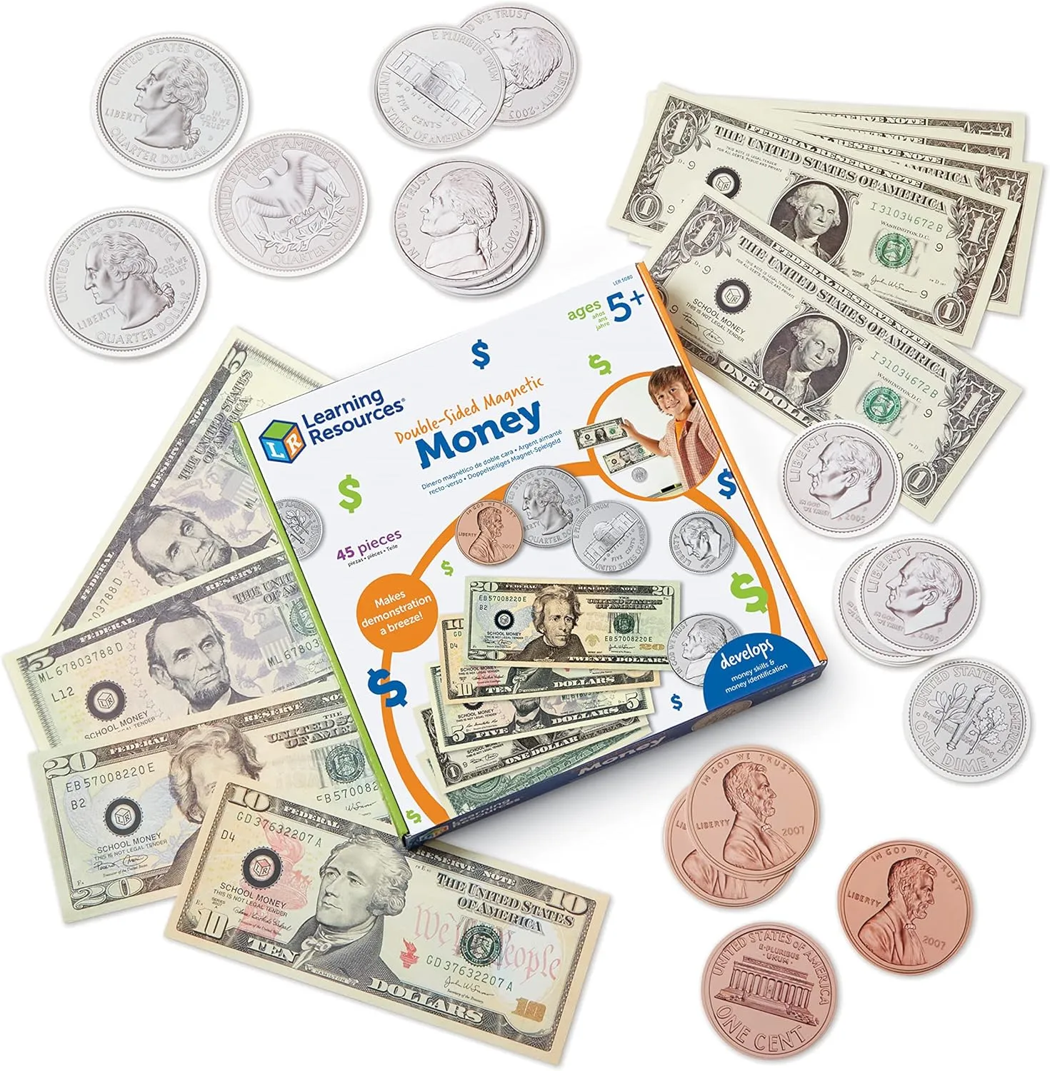 Kids$ Pretend Play Money$ Classroom and pain Teacher Supplies Learning Resources Double-Sided Magnetic Money 45 Pieces$ Ages 5  Play Money for 