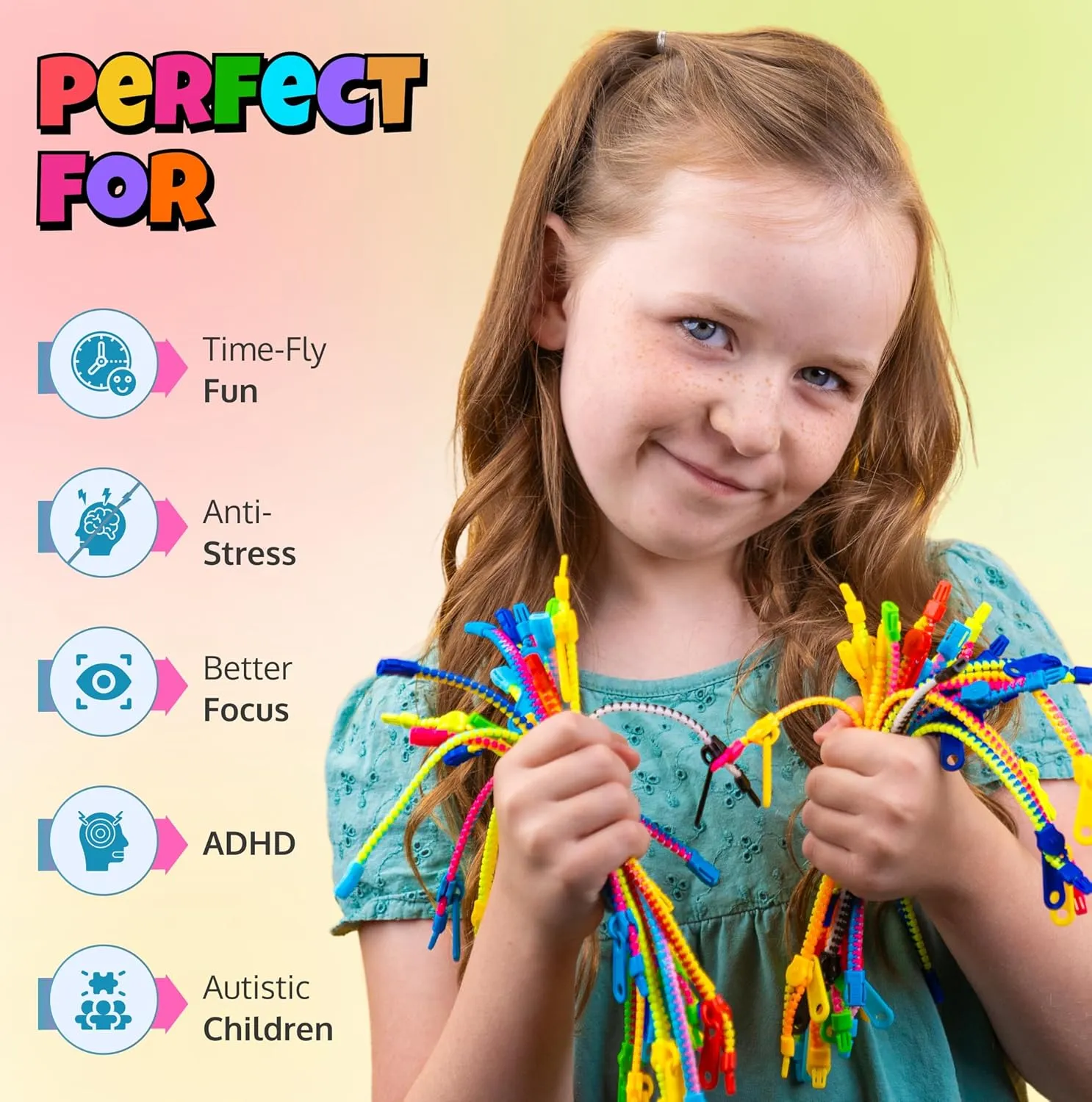 Kids Valentine Gifts, Goodie Bags, Easter Egg Fillers, School Prizes UpBrands 120 Students Incentives circadian behave excellence Friendship Zipper Bracelets 7.5��, Easter Favors for Kids, Stress Relief Quiet Fidget Toys, Kit for 