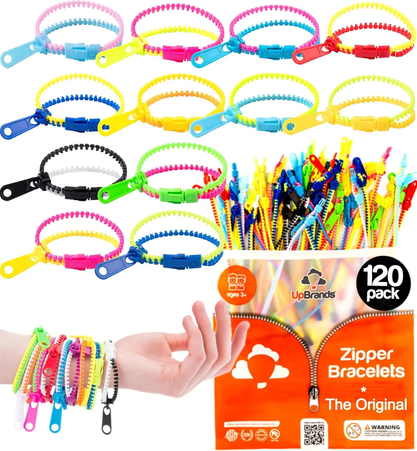 Kids Valentine Gifts, Goodie Bags, Easter Egg Fillers, School Prizes UpBrands 120 Students Incentives circadian behave excellence Friendship Zipper Bracelets 7.5��, Easter Favors for Kids, Stress Relief Quiet Fidget Toys, Kit for 