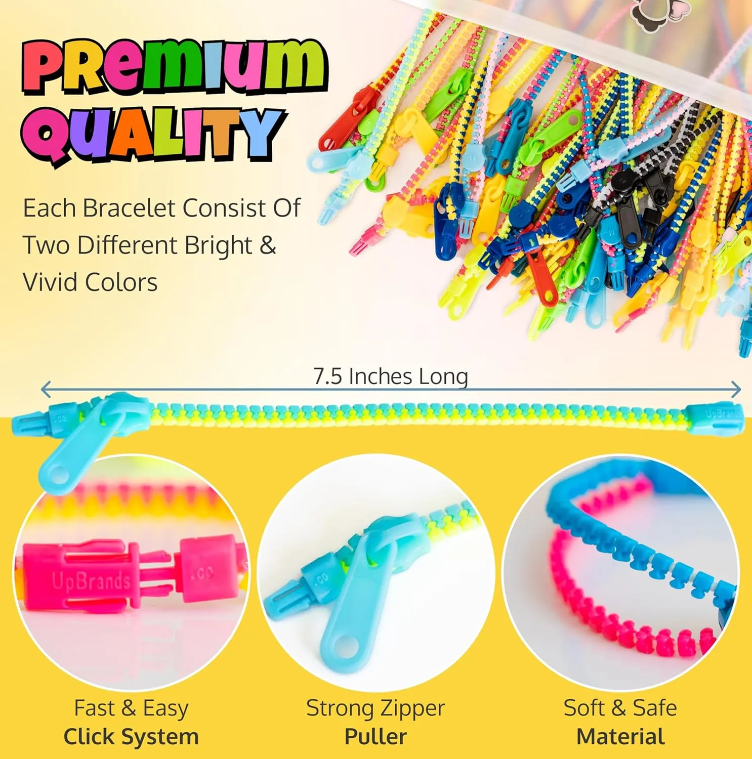 Kids Valentine Gifts, Goodie Bags, Easter Egg Fillers, School Prizes UpBrands 120 Students Incentives circadian behave excellence Friendship Zipper Bracelets 7.5��, Easter Favors for Kids, Stress Relief Quiet Fidget Toys, Kit for 