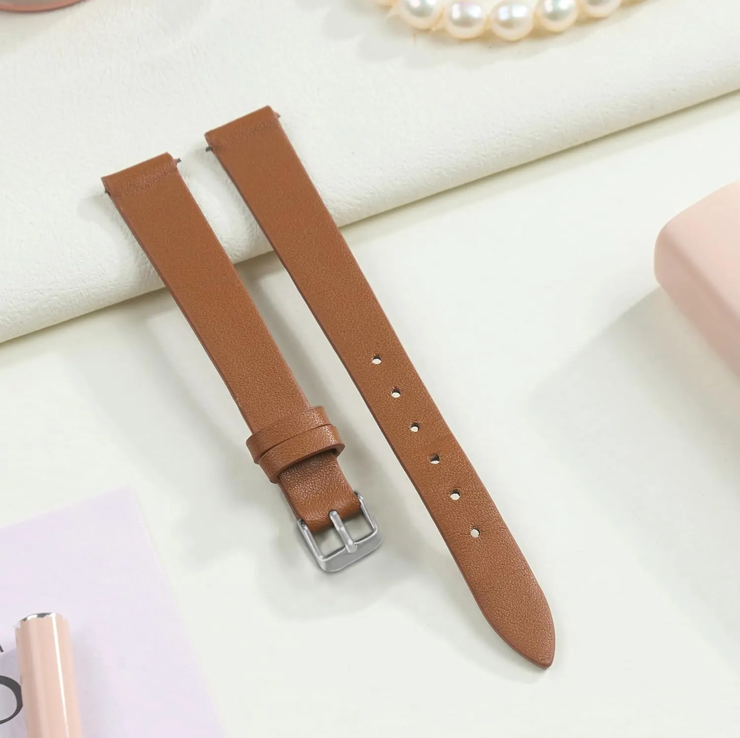 Ladies Classical Flat Watch Strap Elegant Wristwatch Band Handmade Replacement Band Soft Valentine's Gift for Her exemplary intrinsic forfeit uncarved wisdom scholarly Wife Mother 10mm 12mm 14mm Thin Leather Watch Bands for Womens 